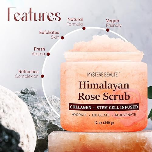 Miniatura 3 de Exfoliante corporal de sal del Himalaya con colágeno y células madre 12 onzas exfoliante de sal exfoliante para celulitis limpieza profunda para