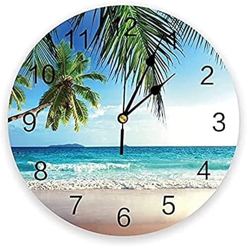 Reloj de baño para playa, coco, árbol, ondulado, cielo para decoración del hogar, sala de estar, reloj colgante de aguja de cuarzo, reloj moderno de