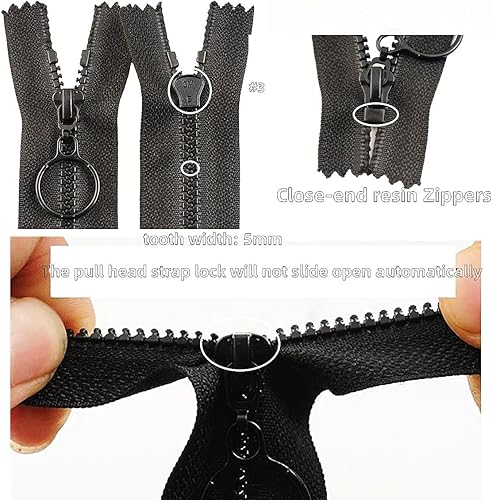 Miniatura 5 de 10 cremalleras de resina que no se separan con tiradores de anillo, cremalleras de plástico #3, tiradores de elevación para ropa, bolsos de