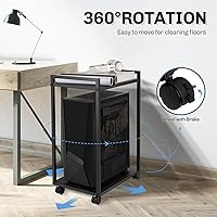 Vista 3 de Liitrton Soporte de torre para computadora, soporte de PC de 2 niveles con ruedas bloqueables, soporte para CPU debajo del escritorio para oficina