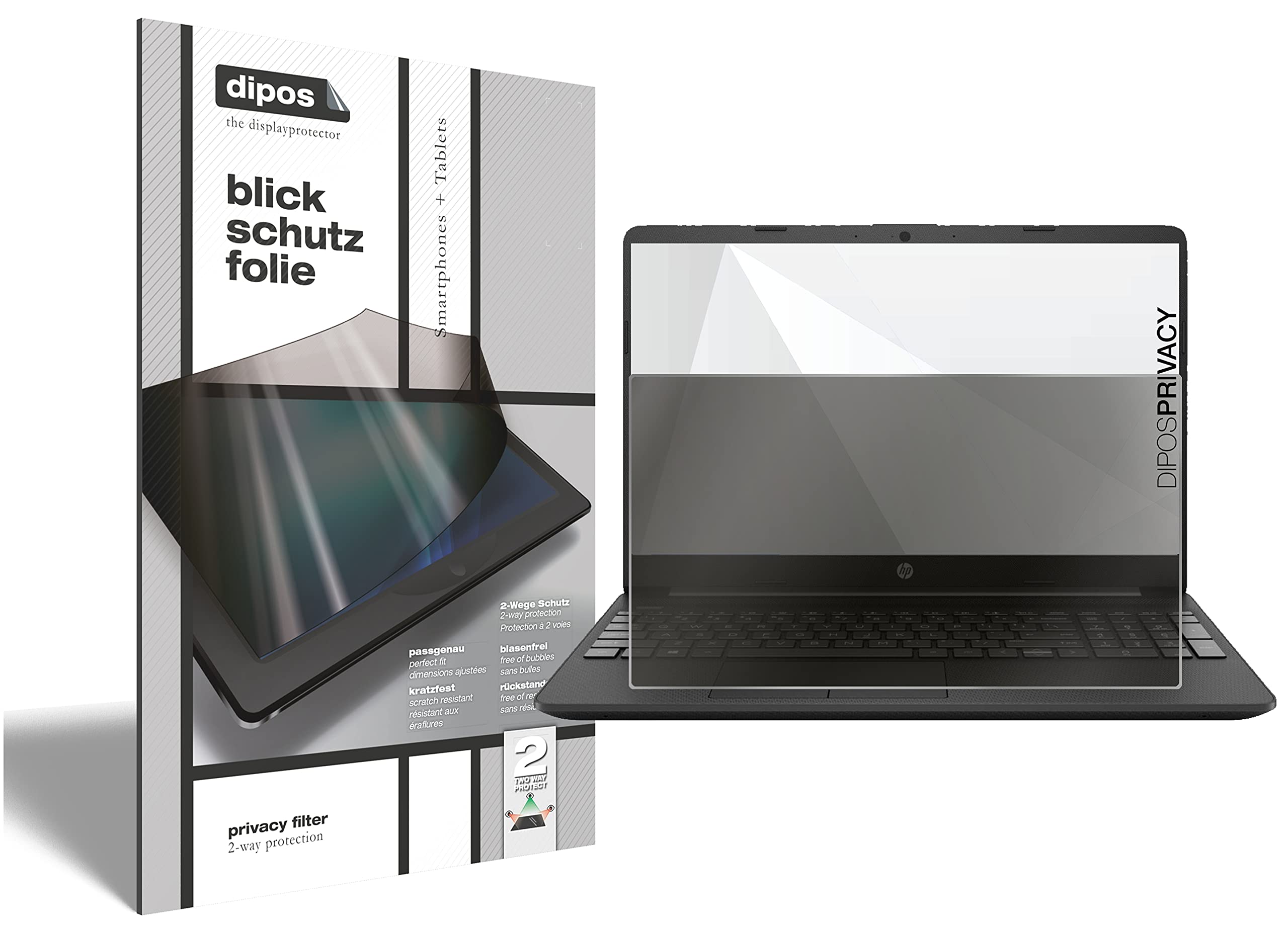 dipos Pellicola Privacy per HP Notebook 15 Zoll gw0542ng | Protezione schermo opaca Anti-Spia a 4 Vie, si adatta perfettamente, antigraffio, senza bolle, autoadesiva