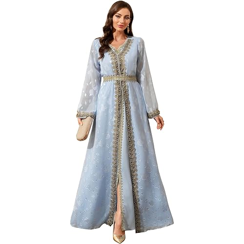 Embroidery Abayas for Women Muslim Moroccan Floral Maxi Kaftan Dress Arabic Islamic Dubai Robe Ramadan Prayer Clothes