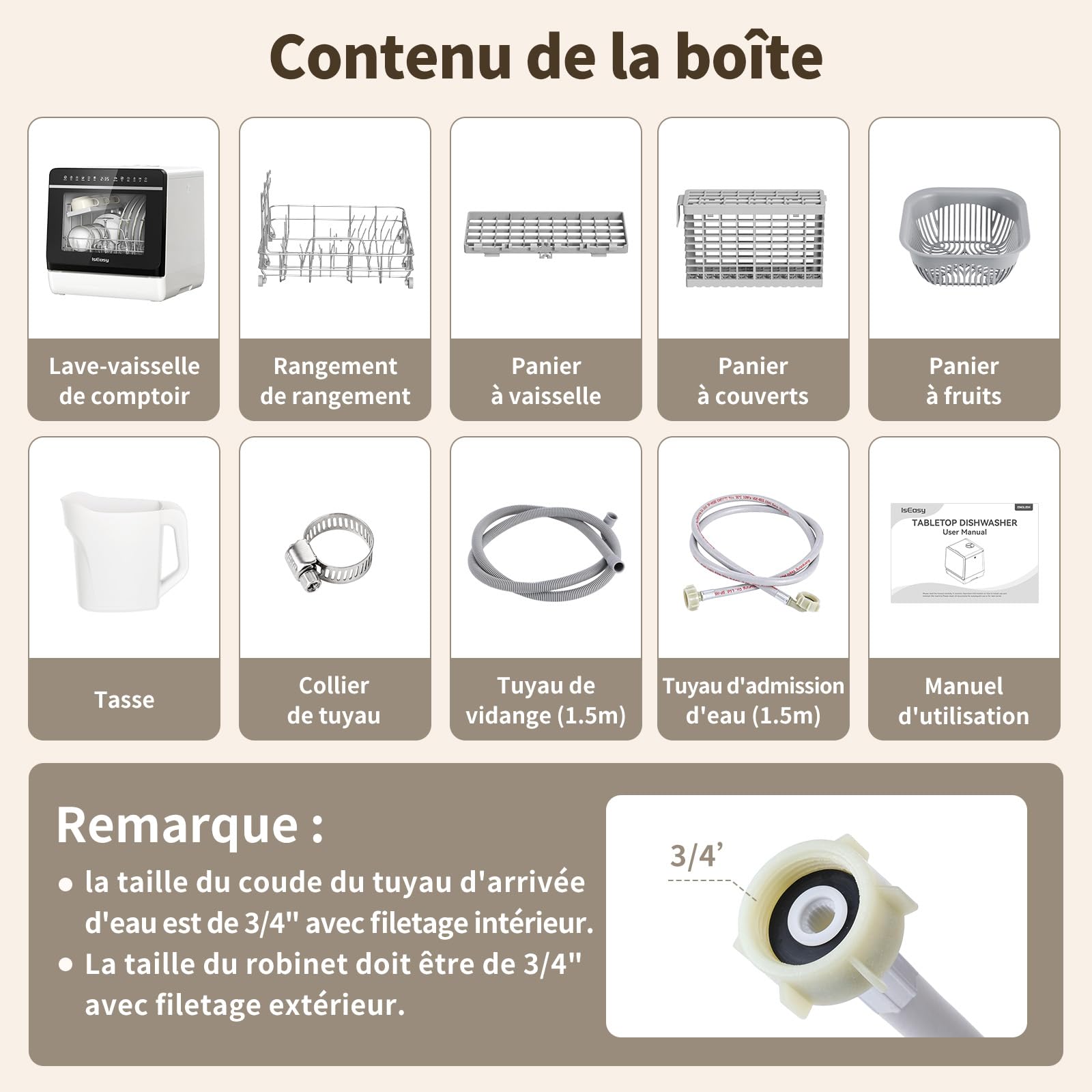 Lave-vaisselle de Table 7+3 Programmes Commande Tactile Affichage LED Réservoir d'Eau 5L