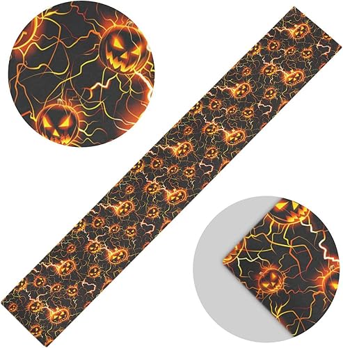 Miniatura 2 de Horrors Lightning Pumpkin Halloween Decorative Yellow Table Runner, 13x70inches, Fall Party Decorations Reusable Sequin Table Runner decoracion para