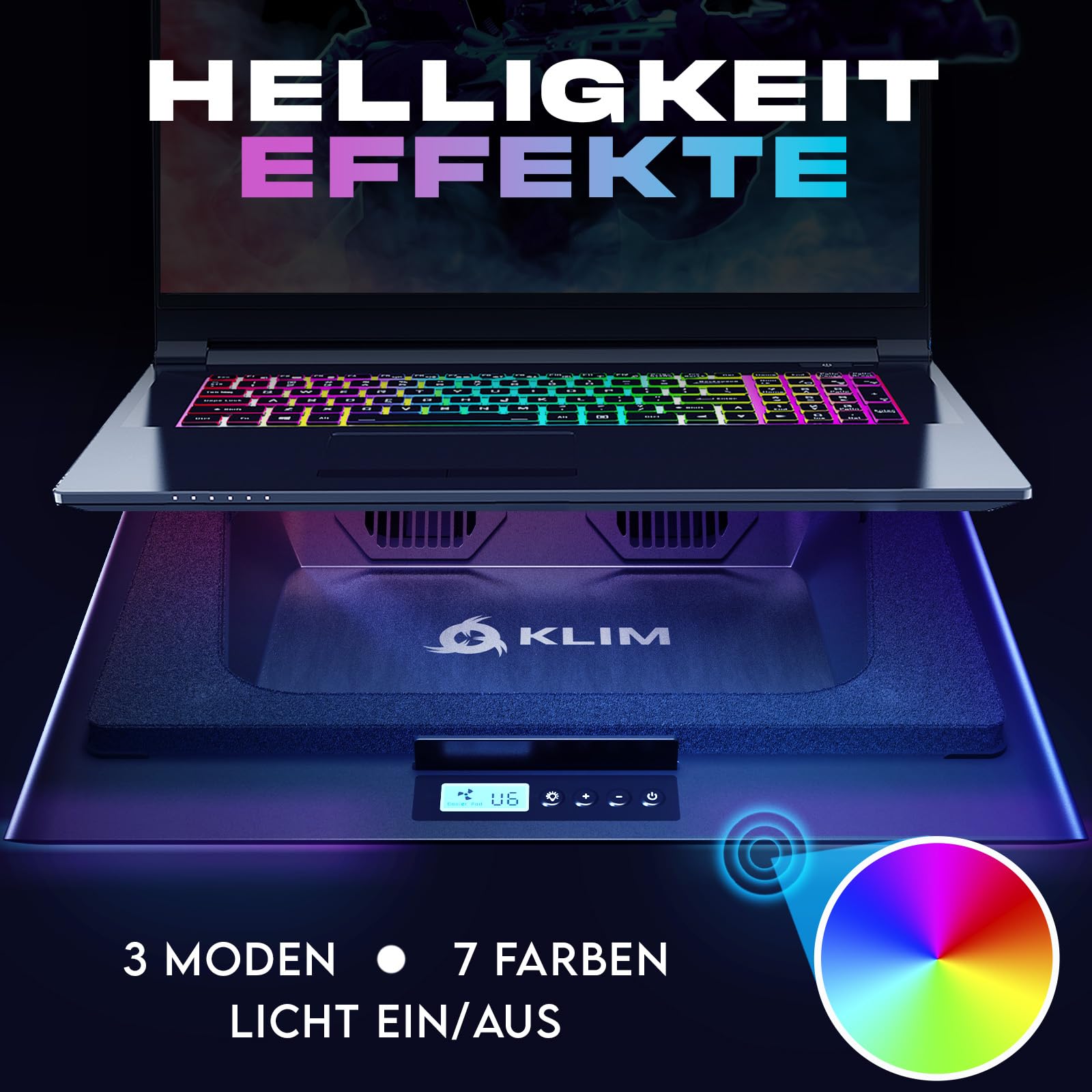 KLIM Mistral Laptop Kühler - NEU - Leistungsstarker Turbo-Ventilator (4500 U/min) - Gummiring Dichtung für maximale Leistung - Vermeide Überhitzung und schütze Dein Gaming Notebook - 15-17 Zoll