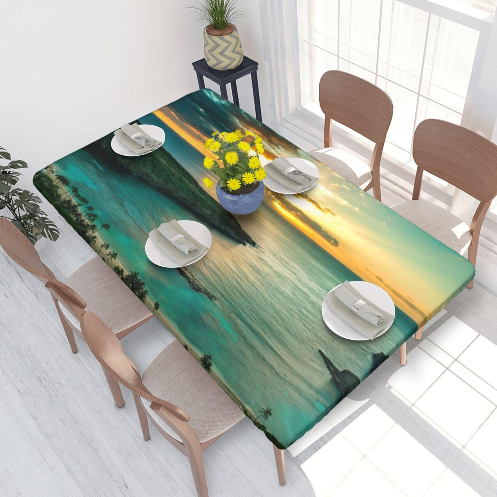 BNVSADC Sunrise Over Hanauma Bay Oahu Hawaii Printed 4FT Tablecloth 122x76 CM Polyester Kitchen Water Resistant Table Cloth Dining Table Decoration Table Covers
