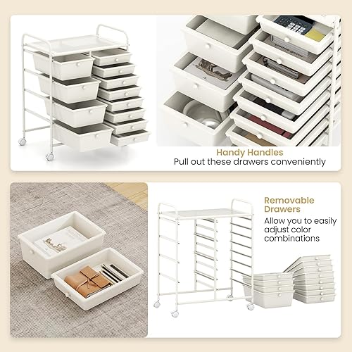 Vista 192 de LDAILY Carrito de almacenamiento con ruedas de 15 cajones, carrito rodante con cajones para aula, organizador de manualidades con ruedas con marco