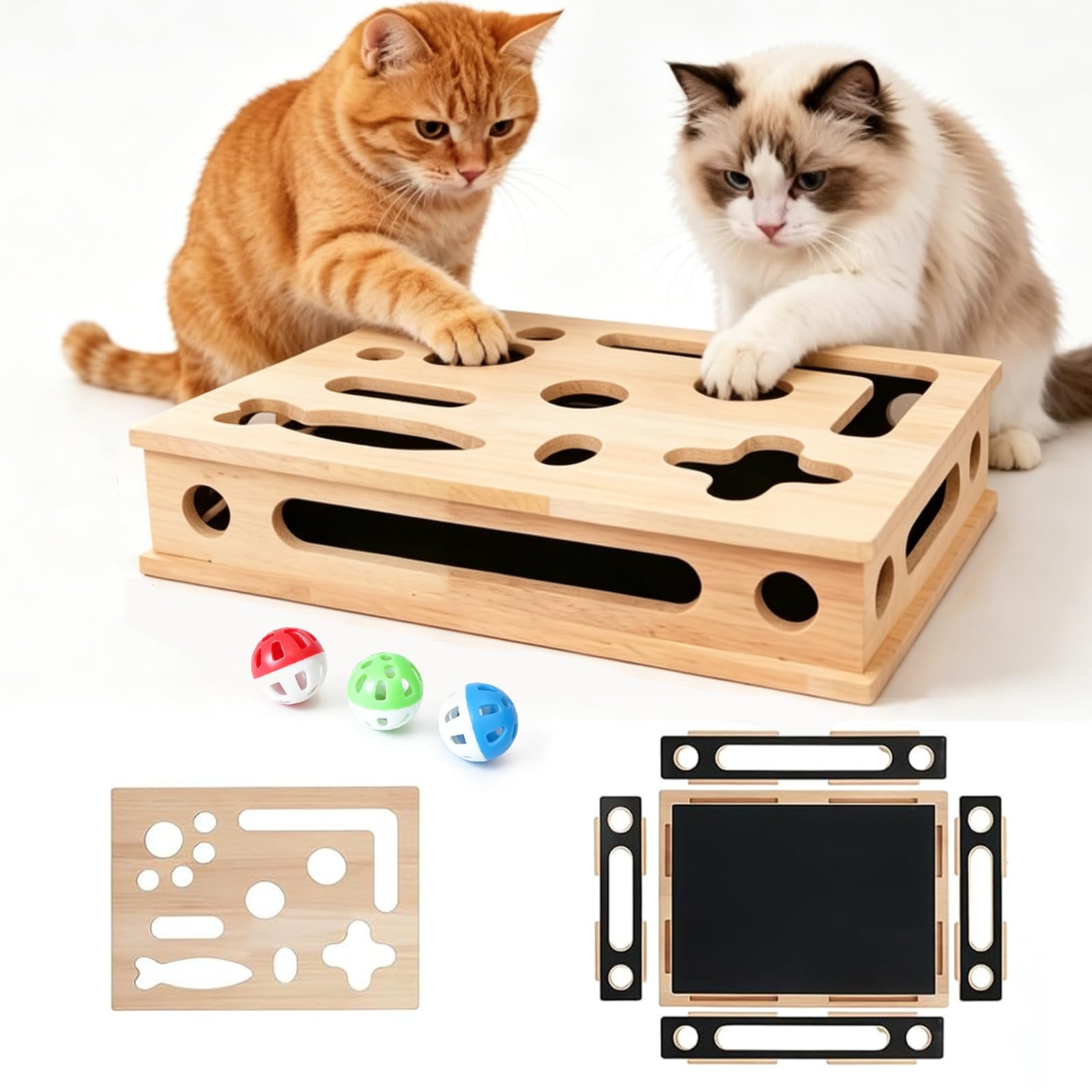 Cat Enrichment Puzzle Feeder Box Toy & Cat Nail File Scratcher