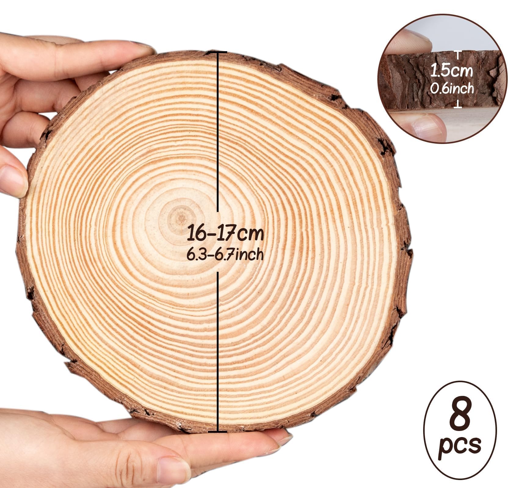 56 Stück Holzscheiben 16-17 cm Durchmesser mit Rinde, Runde Baumscheiben Deko aus Naturholz, 15 mm Dicke, Rustikale Holzscheiben für Kerzen, Tischdeko, Basteln & Wohnzimmer