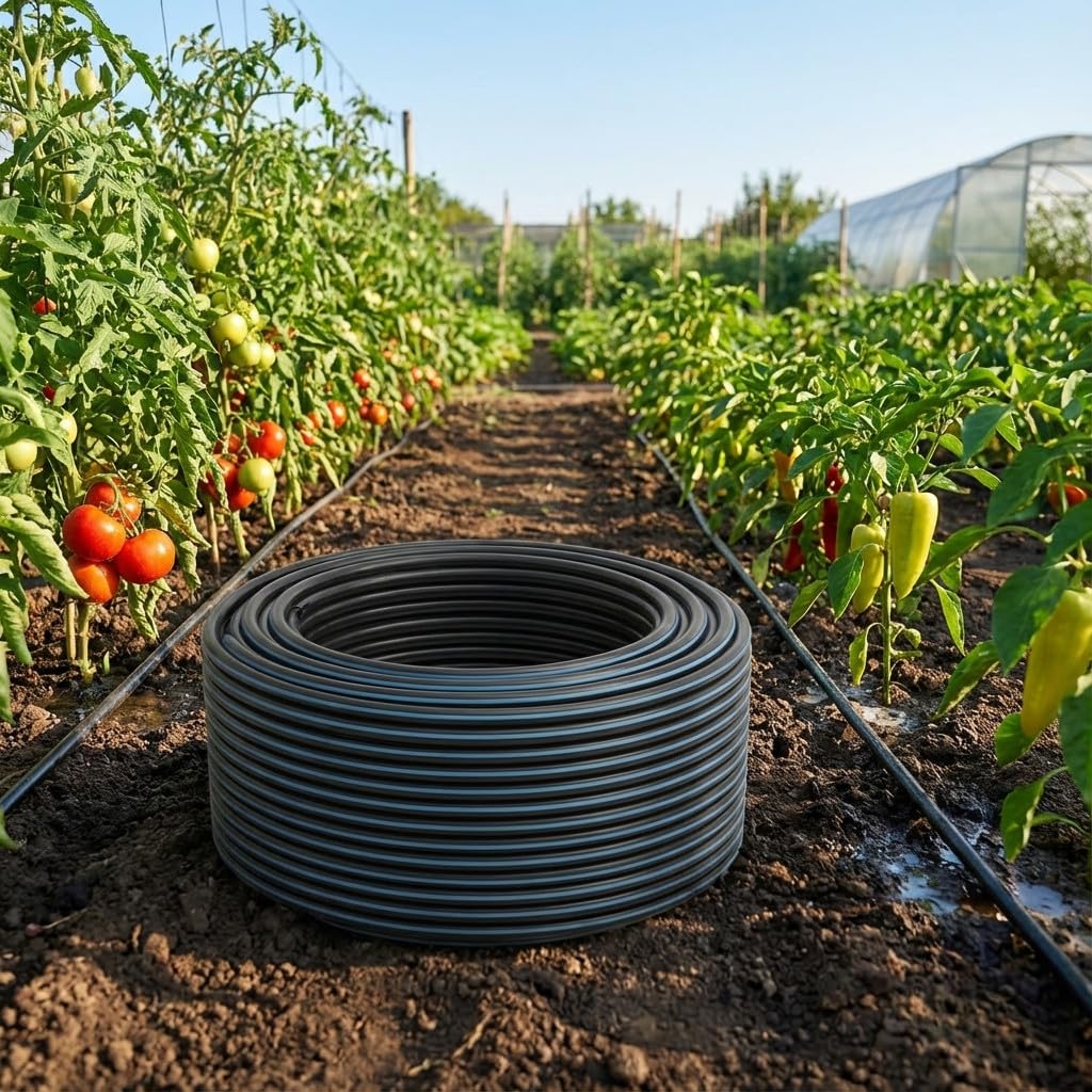 Suinga Tubo di Irrigazione a Goccia 16 mm | Gocciolatori Autocompensanti Ogni 75 cm | Rotolo da 400 Metri Nero