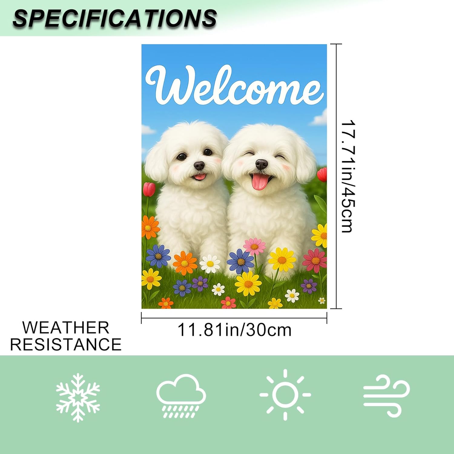 IVN Welcome Spring Summer Garden Flag 12x18 Inch Double Sided Maltese Dog Floral Seasonal Flags for Outside Spring Home Small Flags Welcome Yard Outdoor Decoration Flag - Image 3