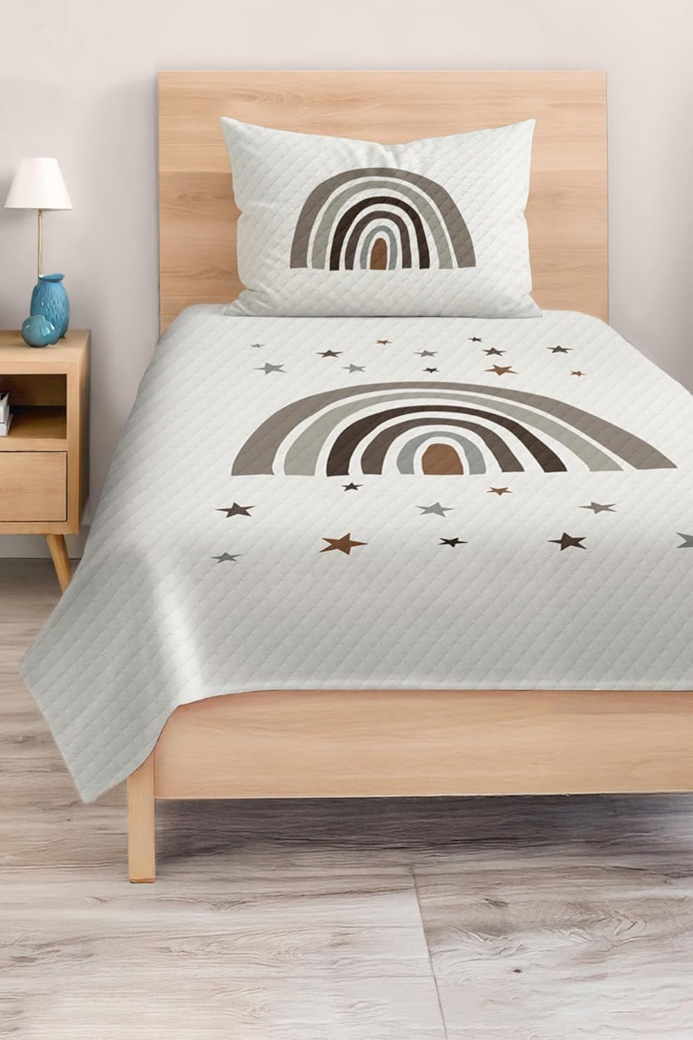 SODEF Quilt Set Twin Size Triangle Pattern Kids and Teens Room Bedspread Coverlet, Soft Cotton Polyester Blend, Fade Resistant, 2 Piece Set - Multicolor, One Size