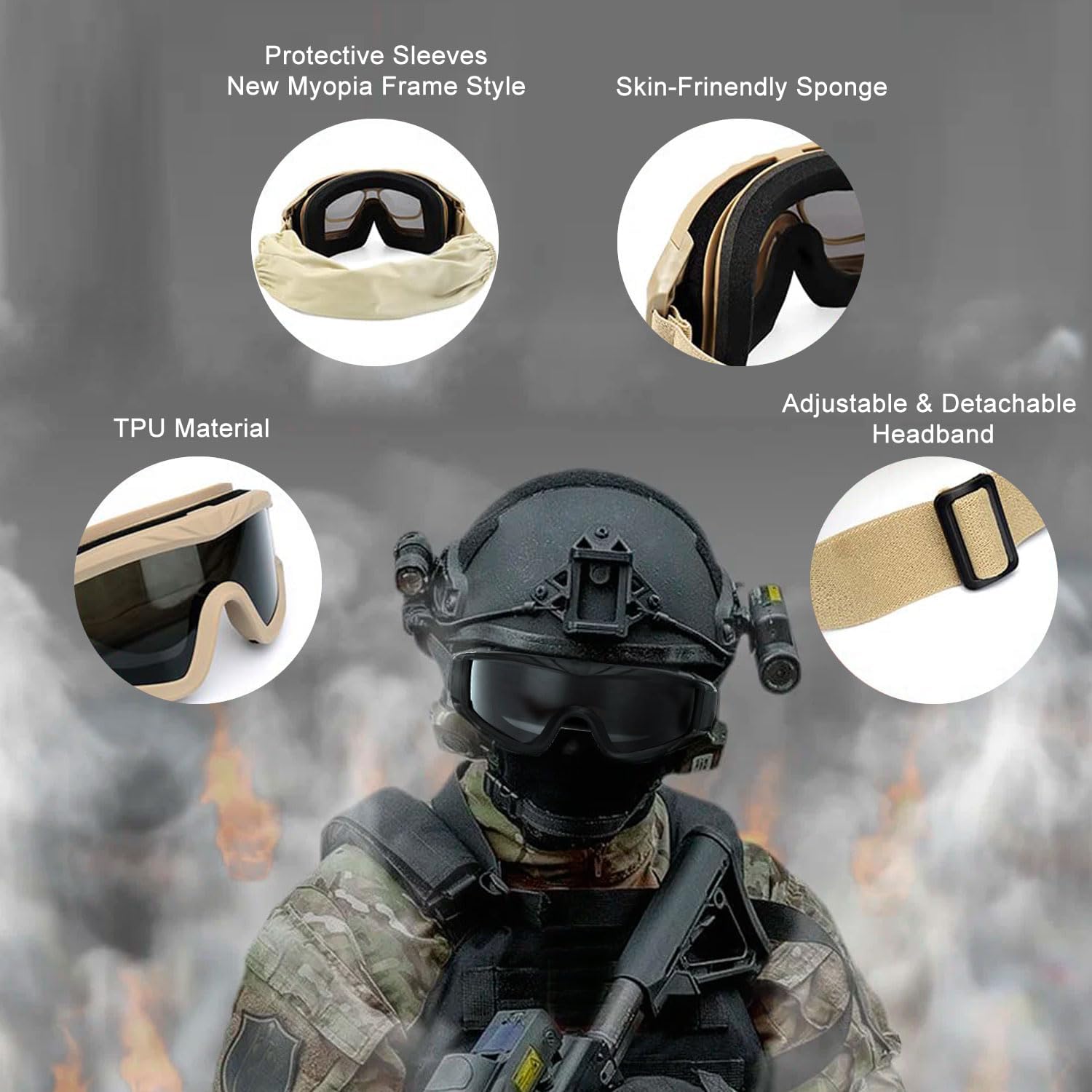 SPOSUNE Gafas tácticas airsoft 3 lentes intercambiables protección UV400 resistencia impacto tiro
