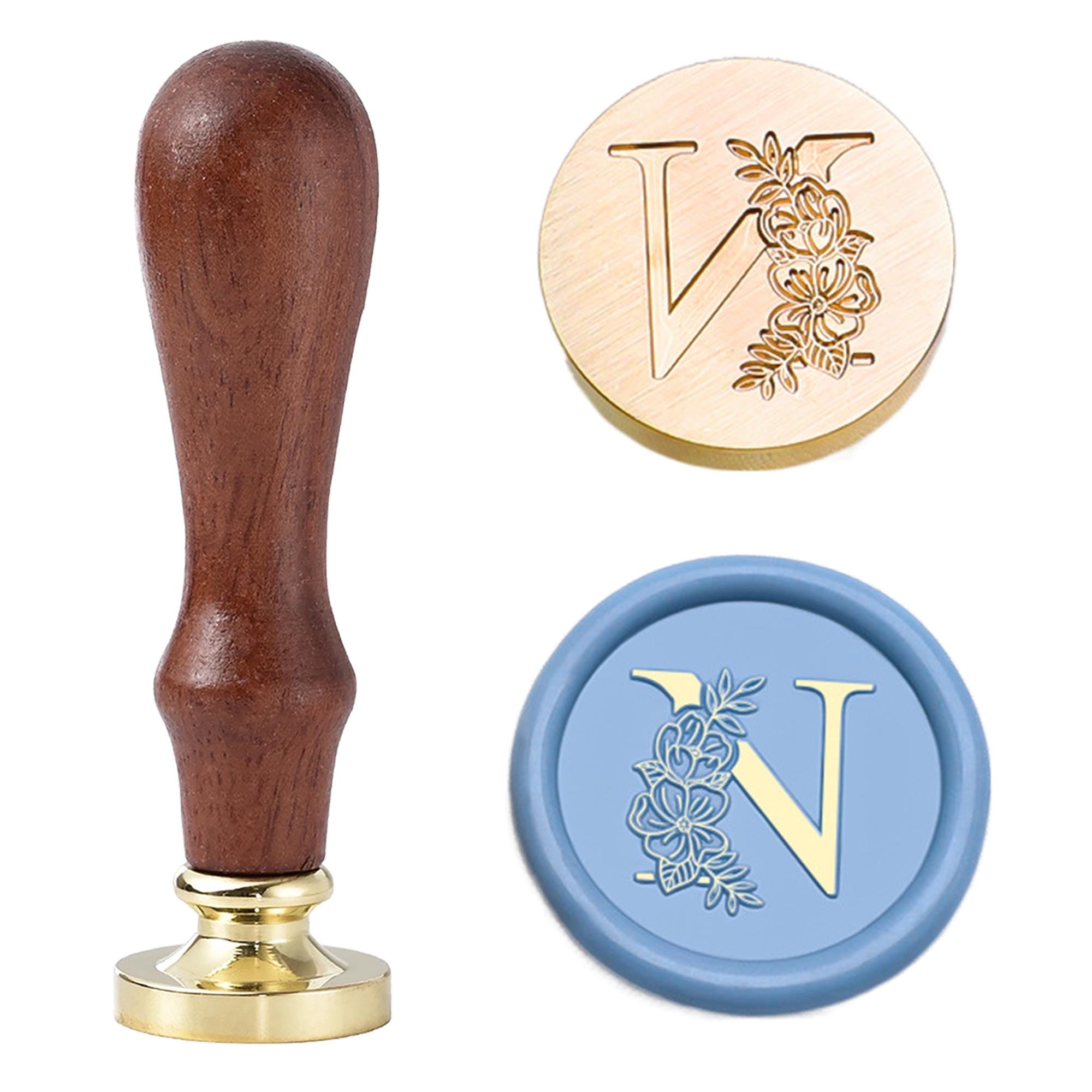 Statice Letter N Wax Seal Stamp - Initial Sealing Wax Stamp with Flower,0.98 inch/25mm Brass Alphabet Graphic Stamp for Envelopes,Invitations or Valentine's Day Gifts — image 1