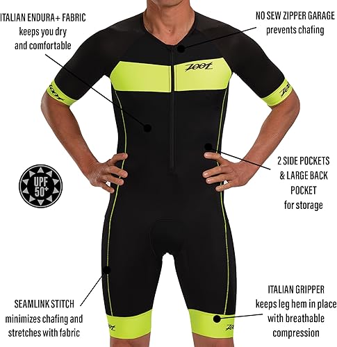 Miniatura 2 de Zoot Traje de carreras Core Tri Aero para hombre, traje de manga corta, almohadilla de gamuza para correr en bicicleta, bolsillos, tela de secado