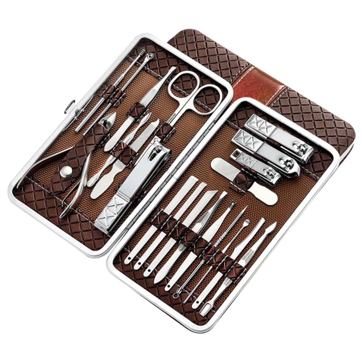 Set Tagliaunghie Professionale 21 Pezzi in Acciaio Inossidabile Marrone | Manicure Metallica, Design Ergonomico e Sagomatura Rapida, Attrezzi Pedicure per Amici e Familiari