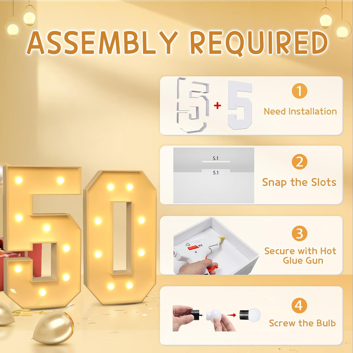 imprsv 3FT 50 Light Up Numbers Large Marquee Numbers, Big Numbers 50 with Lights 50th Birthday Anniversary Decorations for Women Men