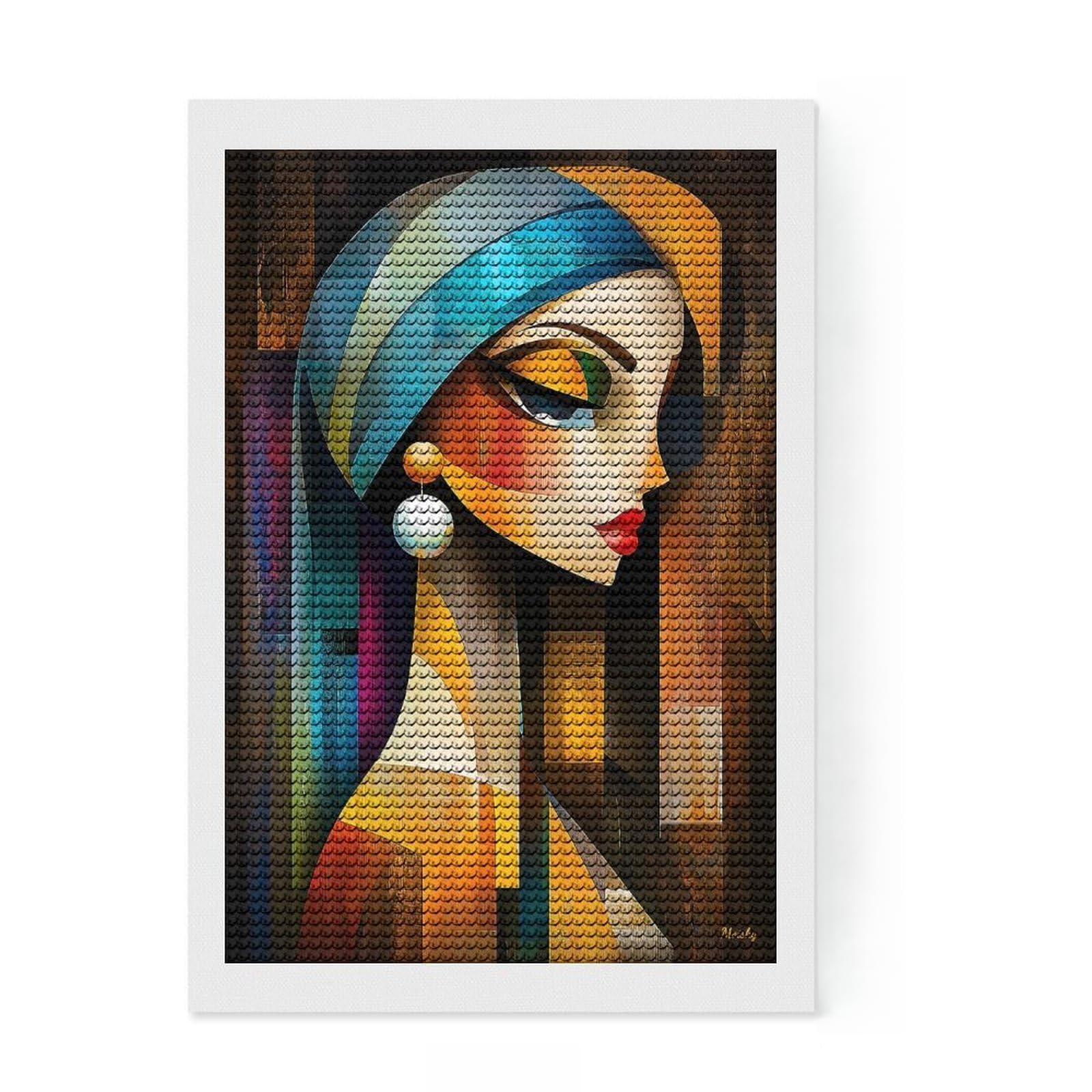 Junmoney Modern Cubist Vision of Girl with A Pearl Earring Diamond Art Canvas 8"x12", Birthday Gift, for Adults, Creative Leisure Activity, Aesthetic Room Decor