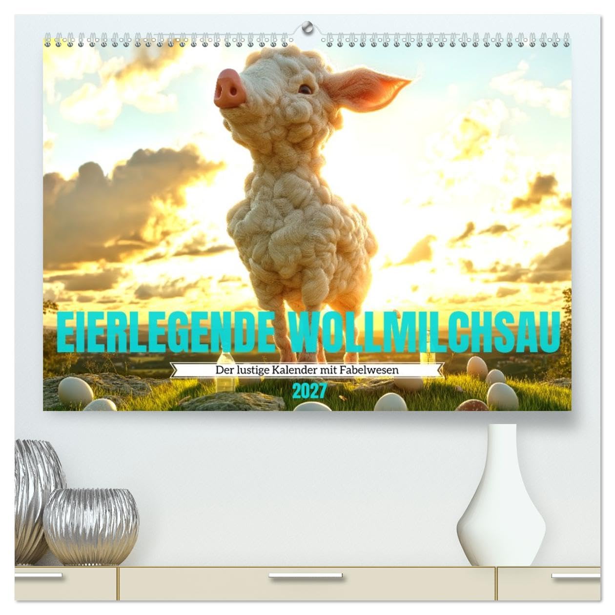 CALVENDO - Eierlegende Wollmilchsau – der lustige Kalender mit Fabelwesen (hochwertiger Premium Wandkalender 2027 DIN A2 quer), Kunstdruck in Hochglanz: Der Kalender für die ganze Familie, die Eierleg