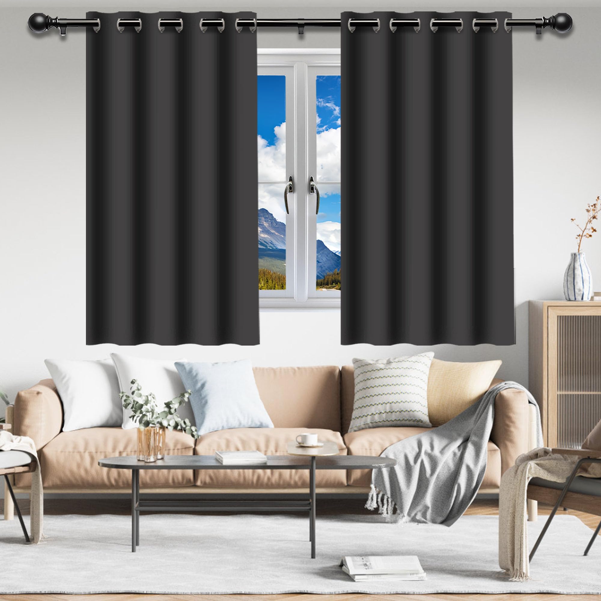 Rideau thermique isolant gris foncé contre la chaleur du salon 240x100 cm