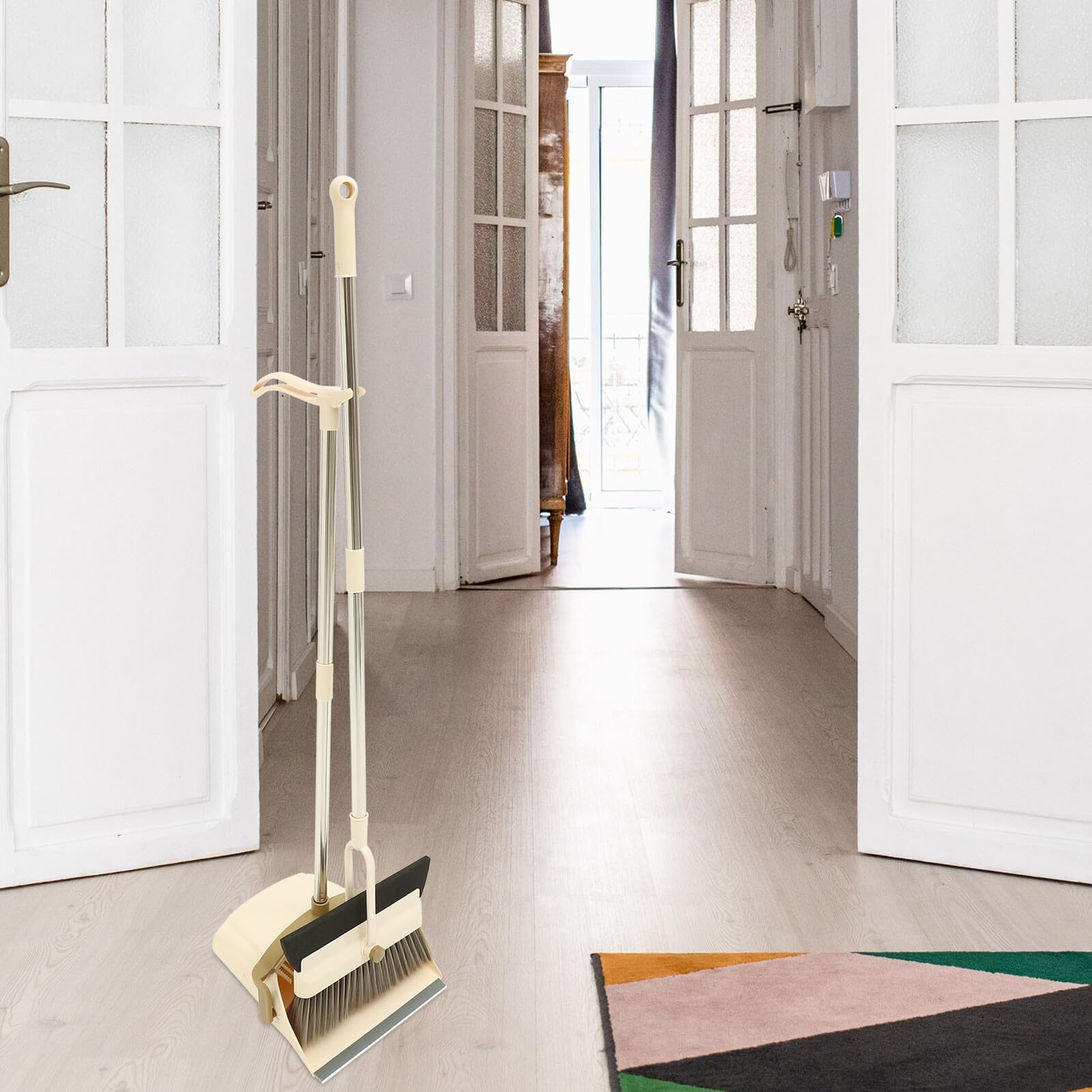TOYANDONA Set Scopa e Paletta Kit Completo Facile da Usare Manico in Plastico e Metallo per Pulizia Casa e Bagno, per Pavimenti e Cortile