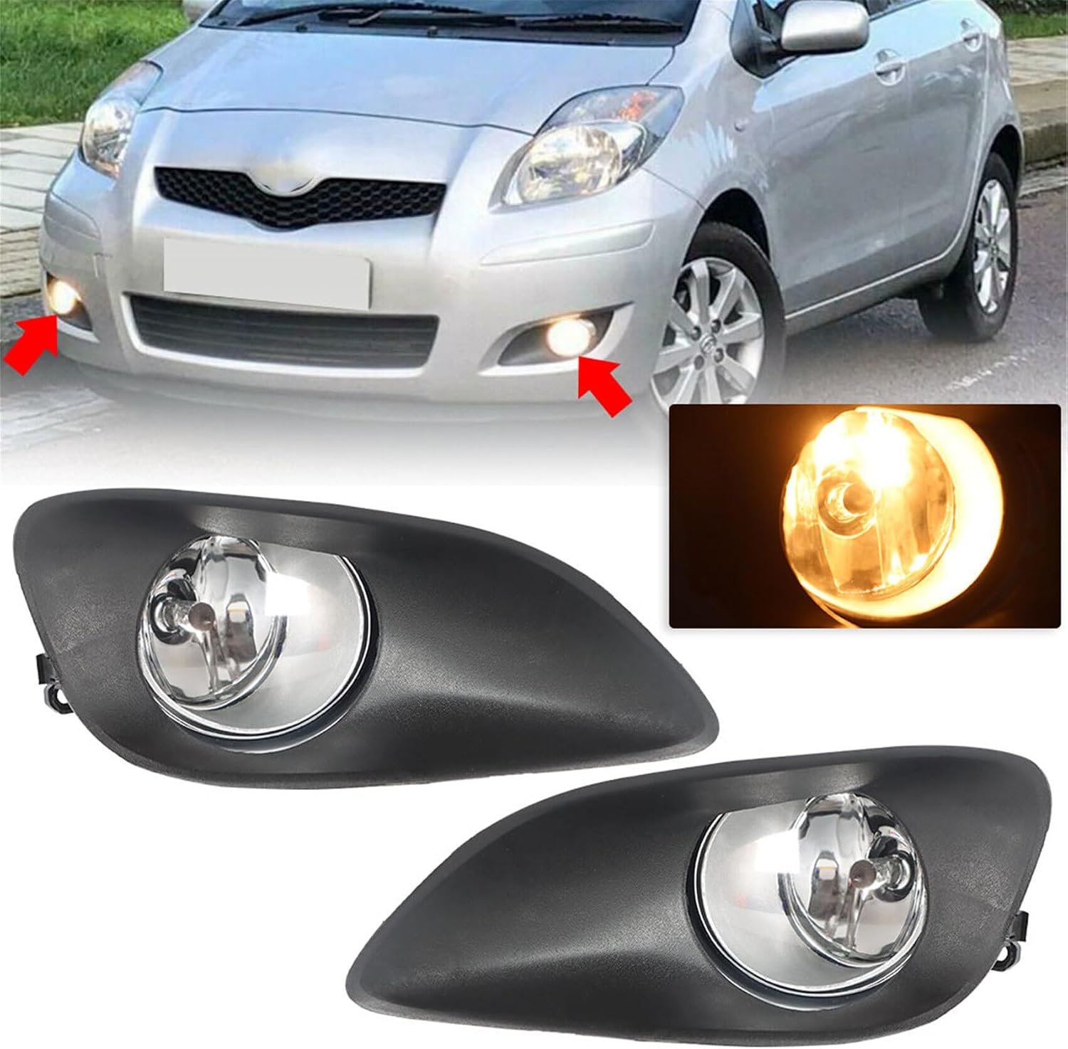 labwork 1 Pair Fog Lights Lamps Replacement for Toyota Yaris Sedan 2006-2011 Clear Lens with Bulbs Switch Harness Frame Driving Fog Lights Lamps
