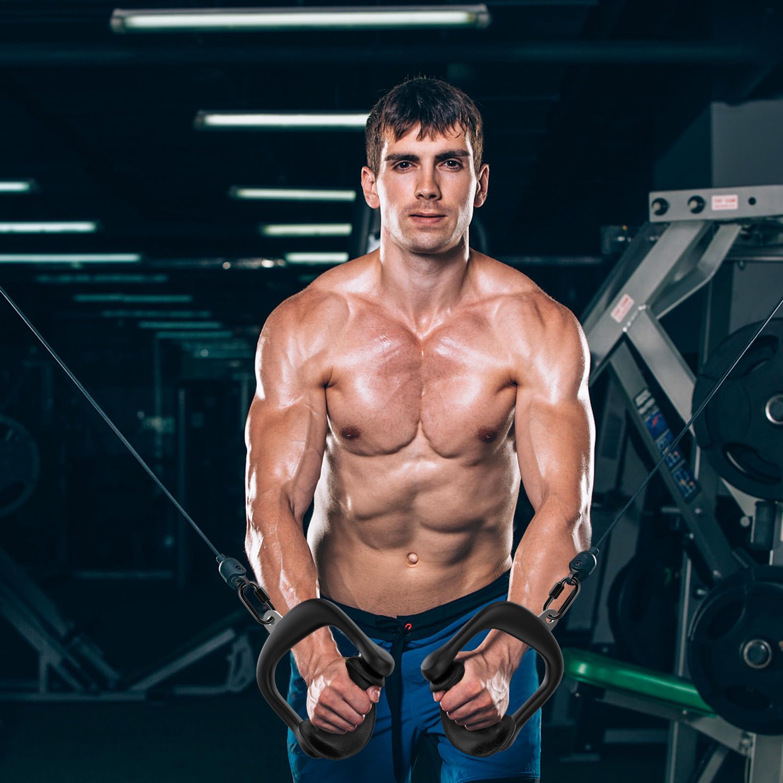 BeneLabel Gym Poignée, 2pcs Poignées de Résistance Poignée Tirage Musculation Accessoire pour Bande d'entraînement Système Poulie/Pilate/Yoga/Exercice Tricep Croisé/d'équipement Force 2 Mousqueton
