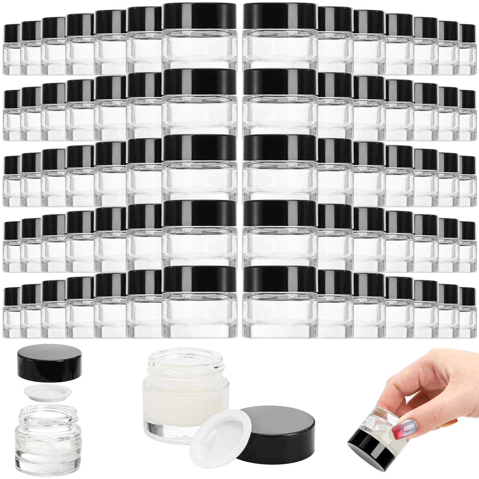 Coloch 70 Pack 10ml Thick Glass Jars with Airtight Lid, Clear Round Lip Balm Container Tiny Sample Jar for Cosmetics, Lotion, Cream, Makeup, Samples, Wax, Skincare, Travelling, Retail Store