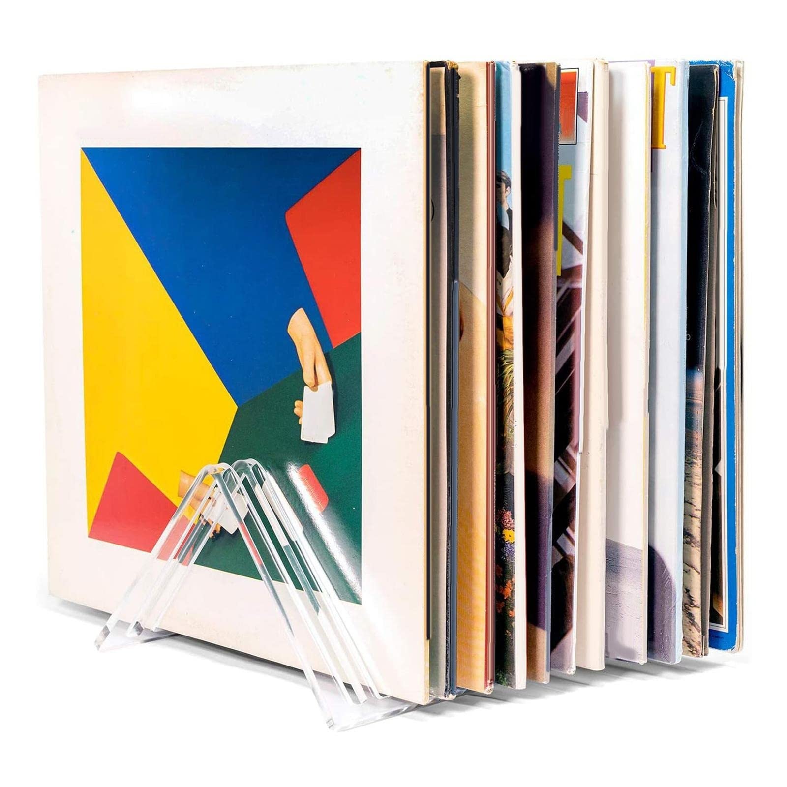 CD Box Supporto triangolare for dischi in vinile, scaffale for display in acrilico trasparente, supporto verticale da tavolo for vinili, può contenere fino a 12 album LP Porta CD e porta DVD