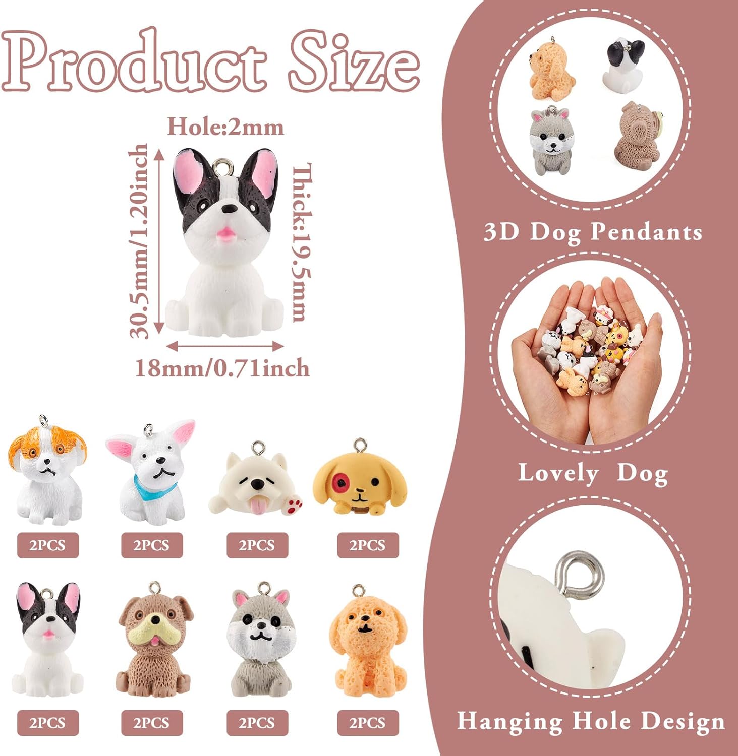 Beadthoven 16Pcs Resin Dog Charms 8 Styles 3D Opaque Dog Pendants Cute Cartoon Puppy Dangle Charms Lovely Animal Pendants for DIY Earrings Necklace Bracelets Keychains Jewelry Making Supplies - Image 3