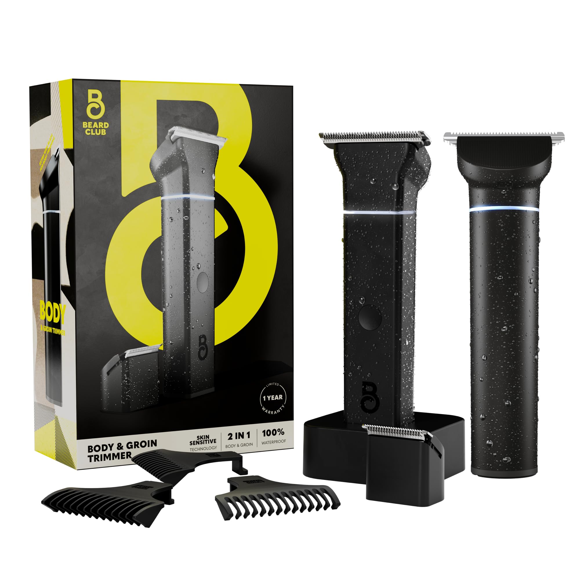 The Beard Club Manscape Body Hair Trimmer for Men, Pubic Hair Trimmer for Men & Ball Trimmer - Mens Body Shaver, Ceramic Blade Ball Shaver - Rechargeable, Electric, Waterproof Wet or Dry Clippers