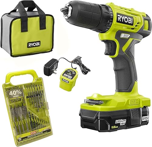 Ryobi 18V ONE+ 3/8 pulgadas Kit de taladro con brocas adicionales y bolsa de herramientas