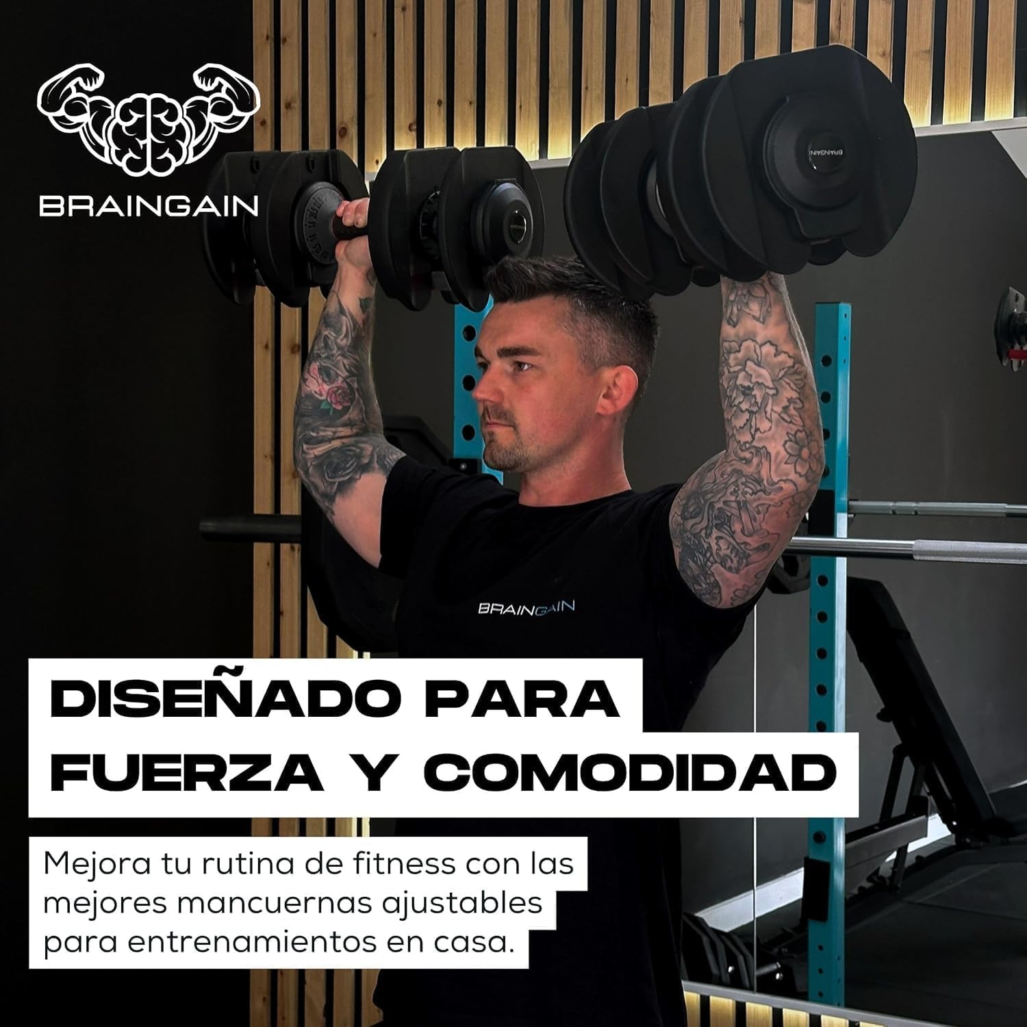 BRAINGAIN Juego de mancuernas ajustables 18 en 1 de 25 kg y 36 kg | Mancuerna que ahorra espacio para entrenamientos de gimnasio en casa | 18 mancuernas en una | Tecnología Smart Click | Mejor en su