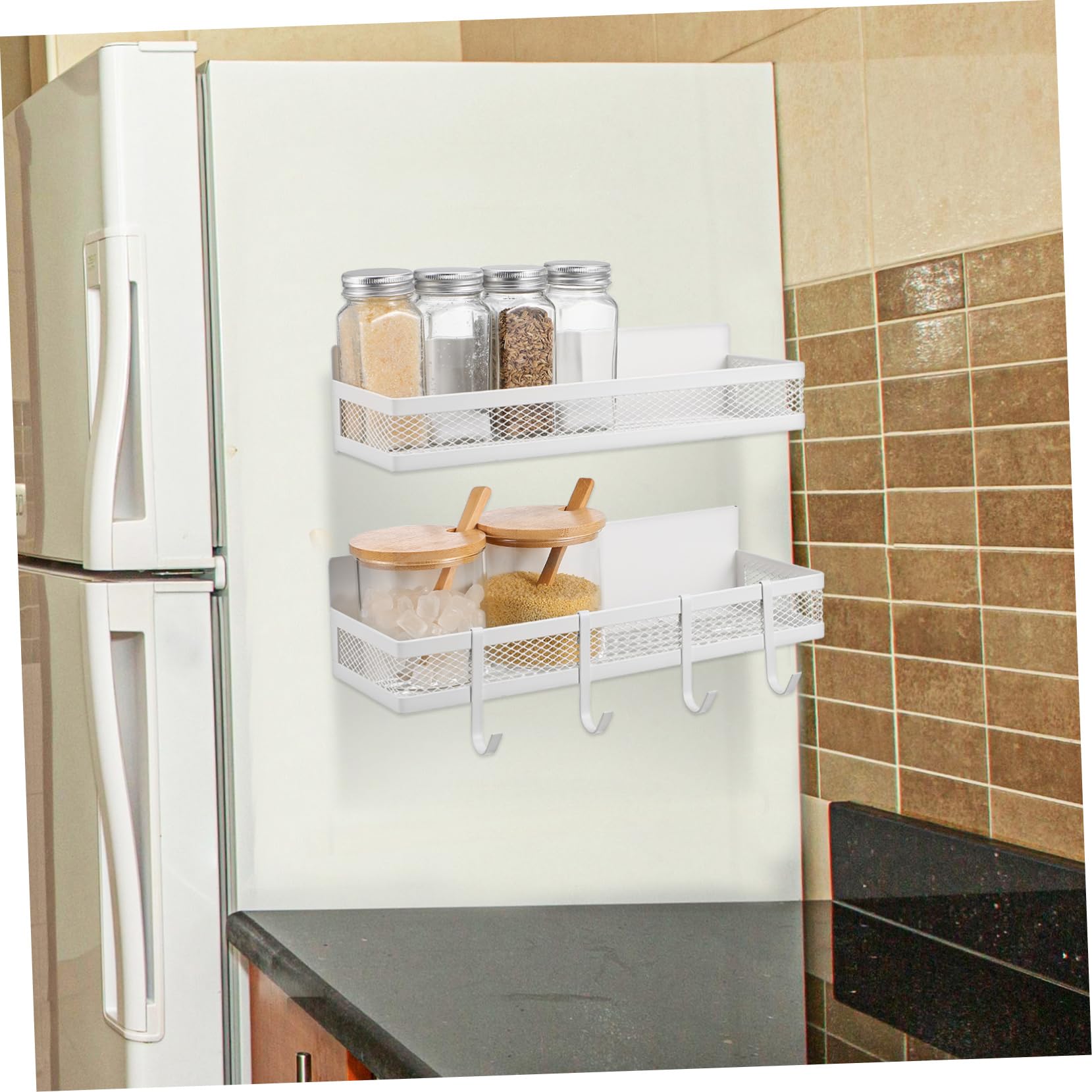 Cabilock Mensola Magnetica Versatile Per Frigorifero 2 Pezzi Porta Spezie Con Ganci Per Cucina E Bagno Organizer Magnetico Per Frigorifero