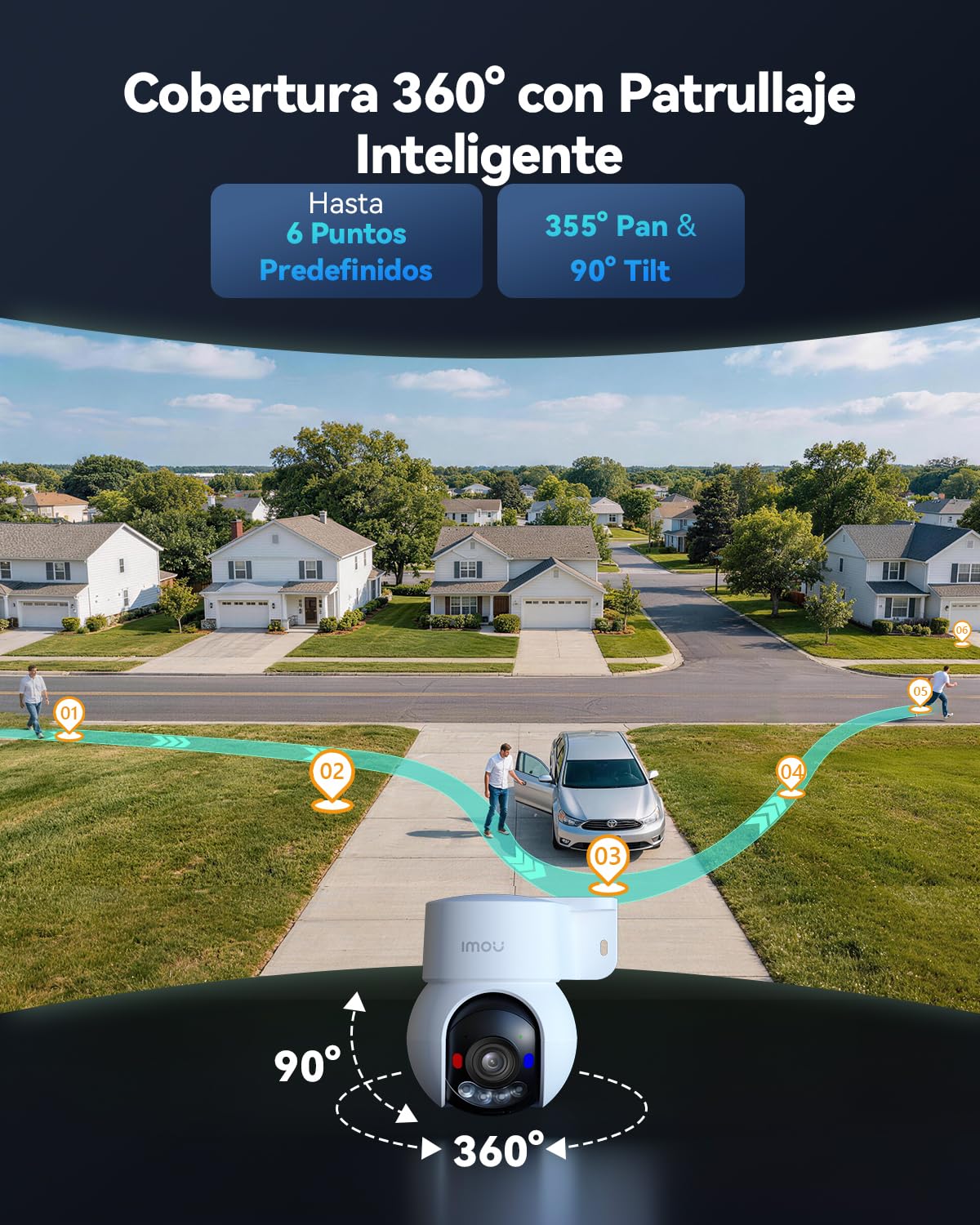 Imou 5MP Cámara Vigilancia WiFi Exterior 360°, PTZ Cámara IP Vigilancia de Seguridad, AI Detección de Humana, Seguimiento Automático, Sirena, Visión Nocturna Color 30M, Audio Bidireccional, Talos