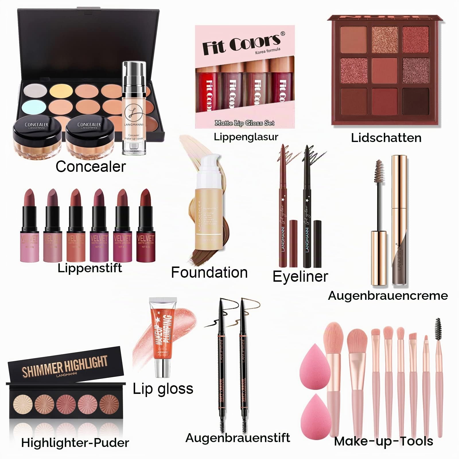 All in One Make Up Set, Schminke Set für Frauen, Makeup Set Starter Kit Multifunktions Kosmetik Schmink Kit mit Lidschatten Palette, Lippenstift, Eyeliner, Mascara, Pinsel Für Frauen Mädchen