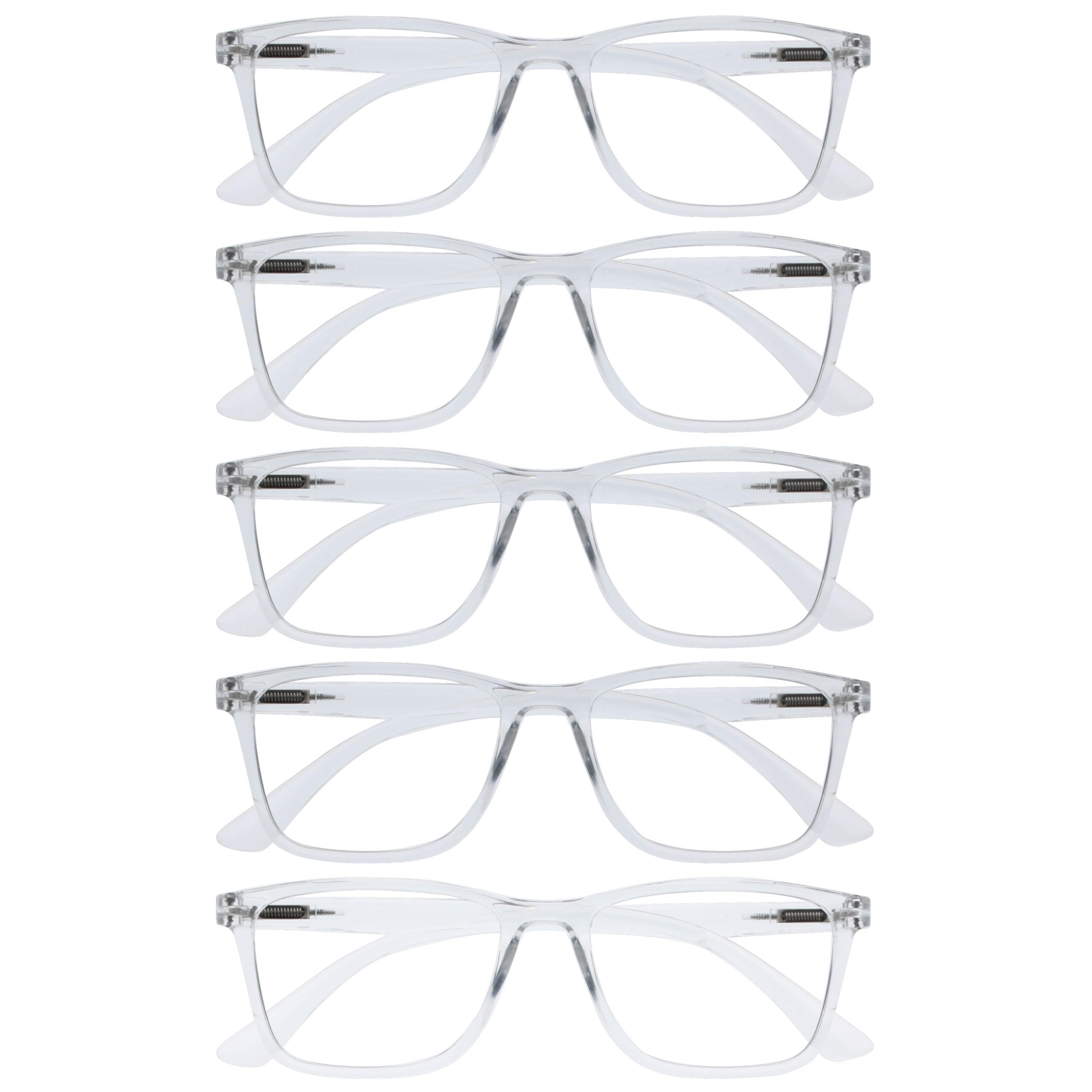 OPULIZE NYX Blue Light Blocking Reading Glasses - Anti-Glare Computer and Gaming Eyewear - 5 Pack - UV and Eyestrain Protection - Rectangular Frame - Clear - Men Women - + 0.00