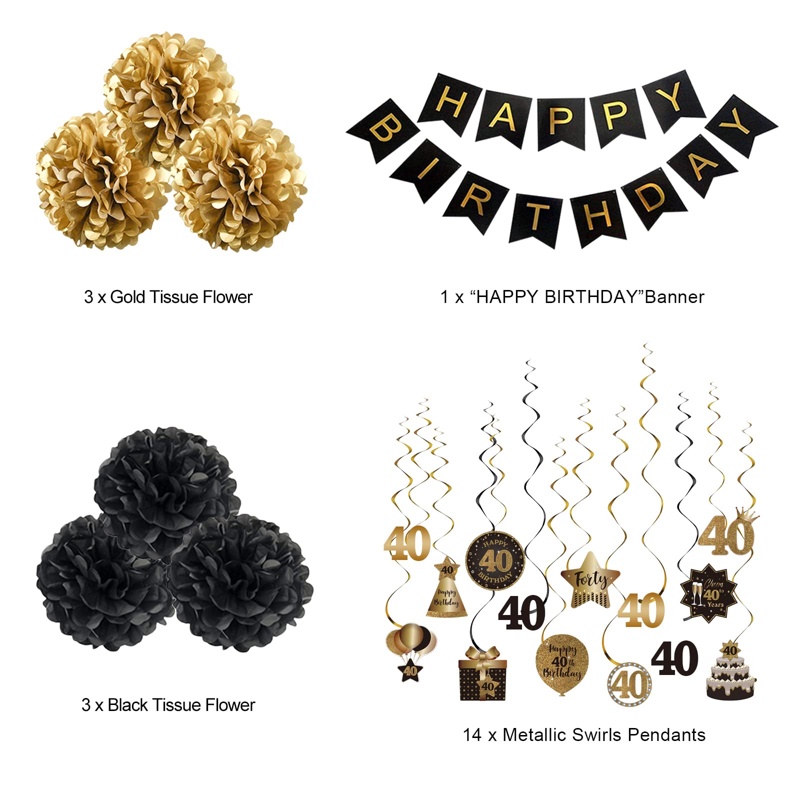 40th Birthday Swirls Streamers & Banner Set – Party Decorations, Pre-Assembled, Reusable, For Home Or Office Celebration - View #10