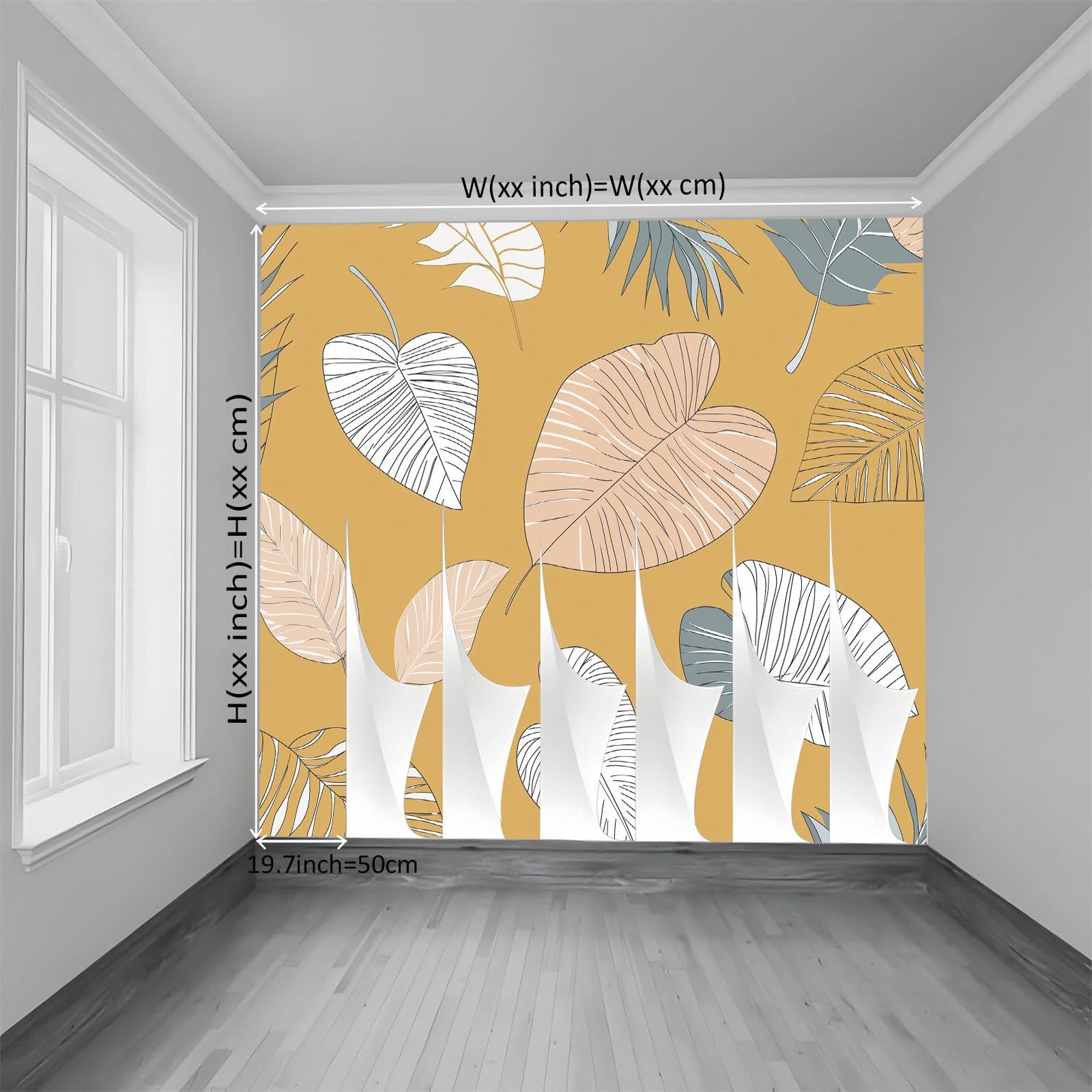 Fototapeta z motywem tropikalnych liści, kwiatów, minimalistyczna tapeta 250 x 175 cm, efekt 3D, obraz ścienny, tapeta ścienna, nowoczesna tapeta ścienna, do salonu, pokoju dziecięcego, sypialni, tło