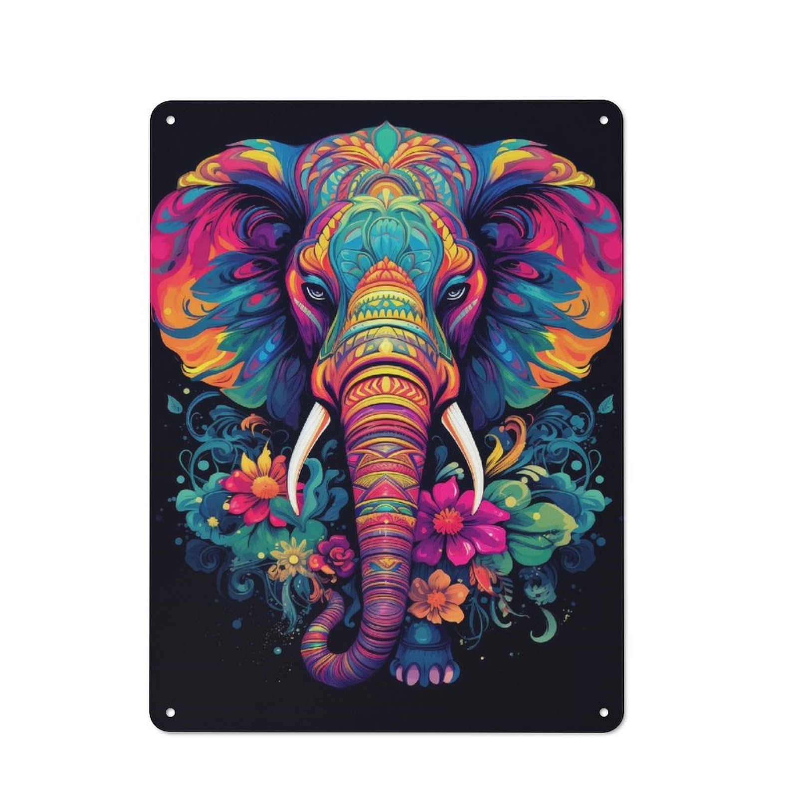 Decorative Metal Plaque with Majestic Elephant Design 40x30cm, Modern Retro Studio Wall Art for Workspace, Cafe, Hallway Or Garage