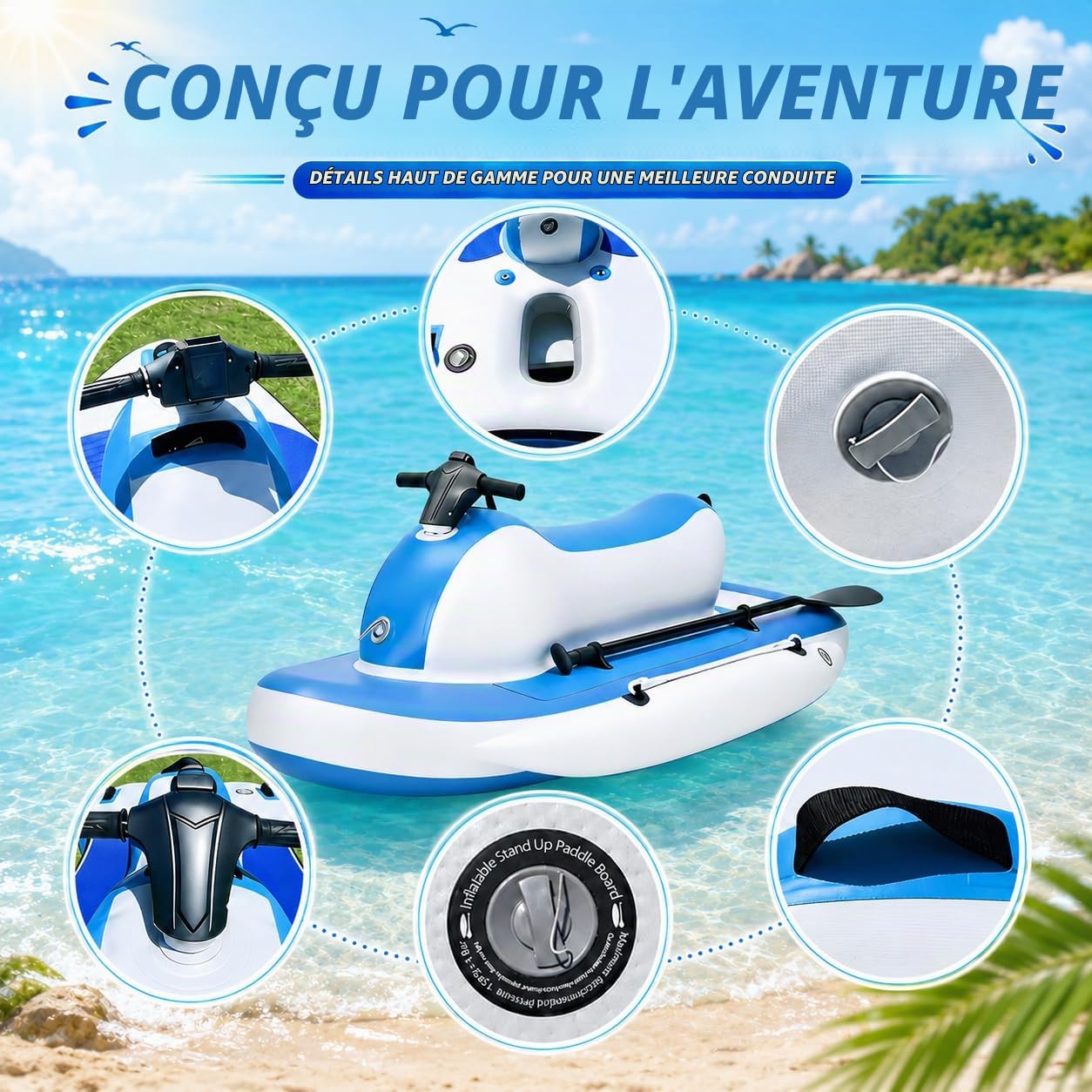 Bateau Gonflable 3-en-1 avec Scooter Aquatique 500W Optionnel Powered | Exploration sous-marine, conversion kayak, construction Drop-Stitch renforcée, usage eau salée, rangement compact coffre
