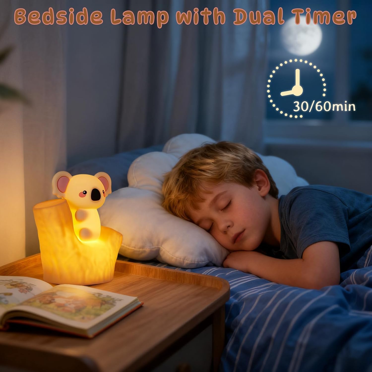 Veilleuse LED Koala avec 7 couleurs et 3 niveaux de luminosité Veilleuse silicone pour bébé Lampe tactile Animaux Rechargeable par USB et fonction minuterie Lampe de chevet kawaii chambre d'enfant