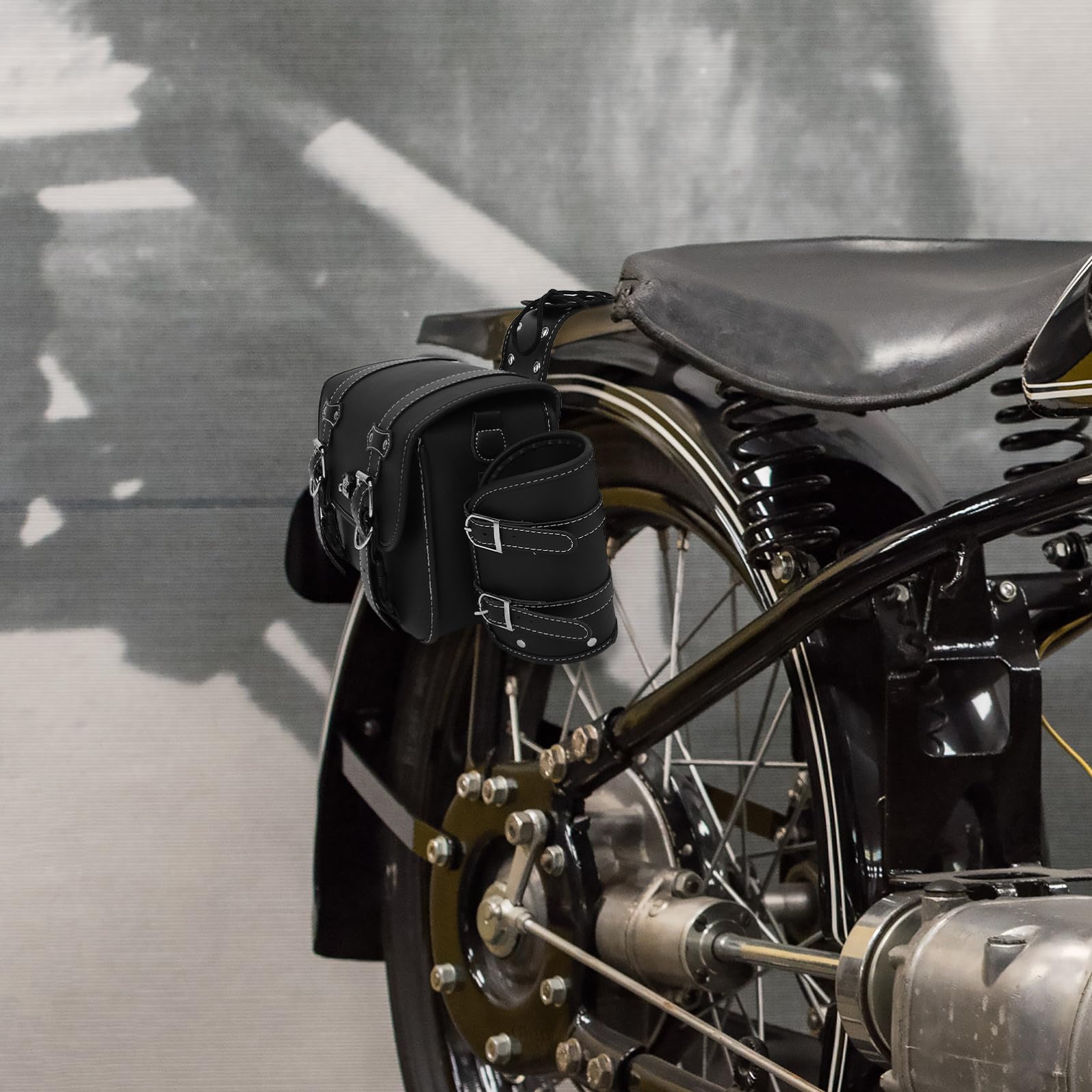 Cabilock Motorrad Seitentasche Schwarz aus PVC Leder und Oxfordstoff