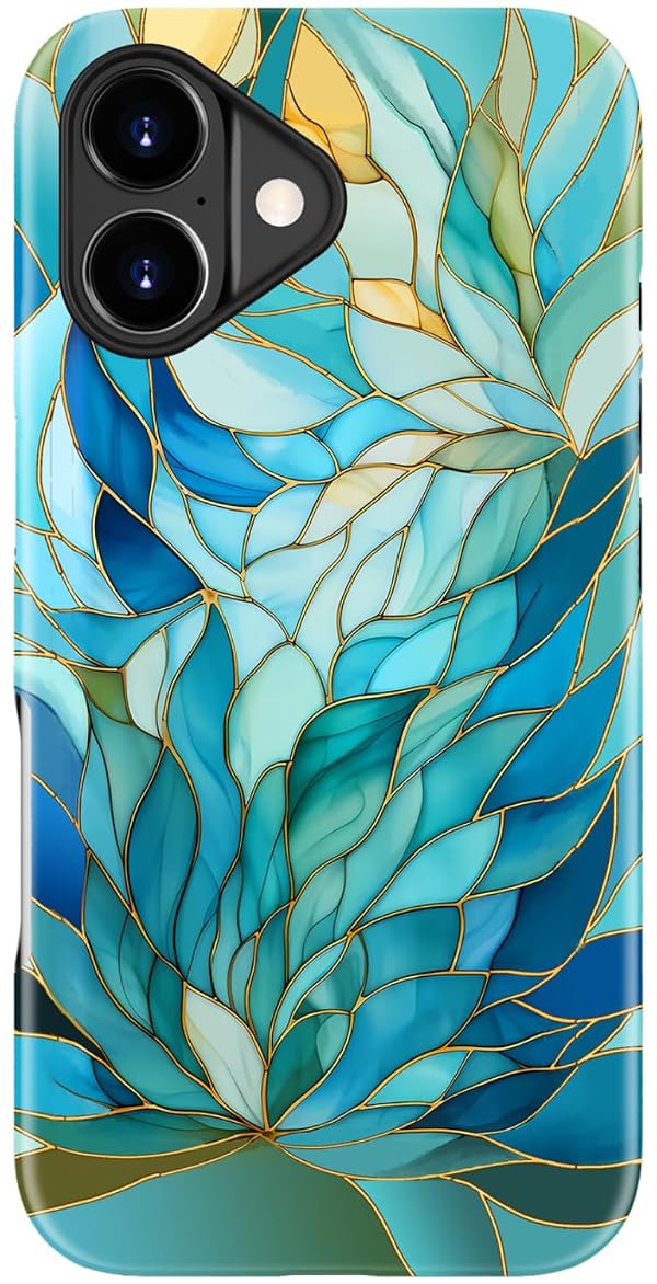 DorisMax for iPhone 17 Case - Wireless Charging Compatible - Dual-Layer Hard Shell + Silicone Cover - Shockproof Protective Phone Case with Stylish Designs for Women - Blue Leaves Flower by DorisMax - Used condition - US$8.38