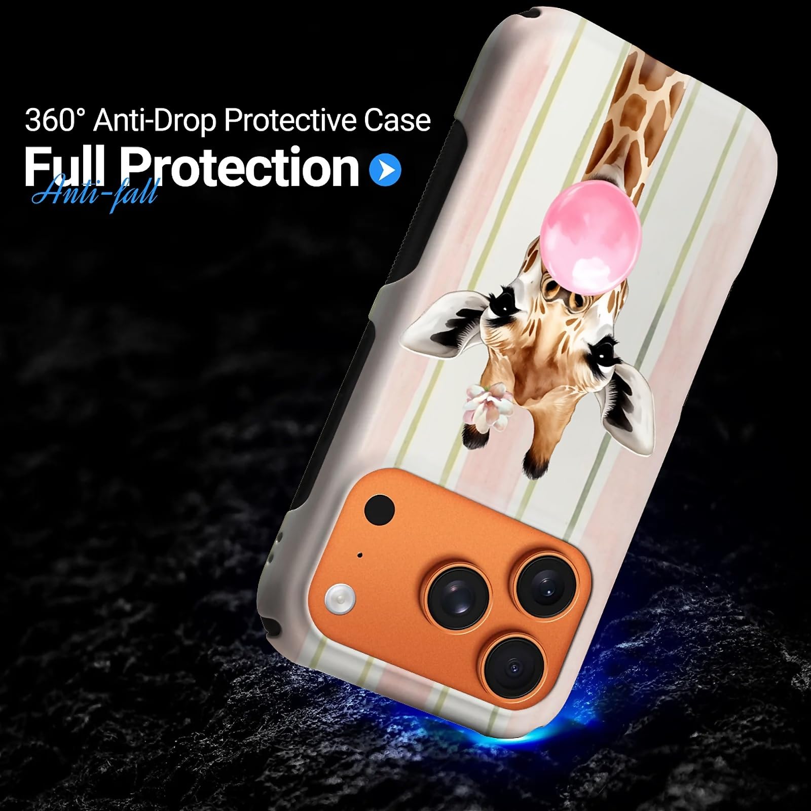 CARLOCA Compatibile con iPhone 17 Pro Custodie 2 in 1 in silicone antiscivolo per MagSafe fornisce una protezione completa per iPhone 17 Pro con design a strisce rosa Bubblegum Giraffe