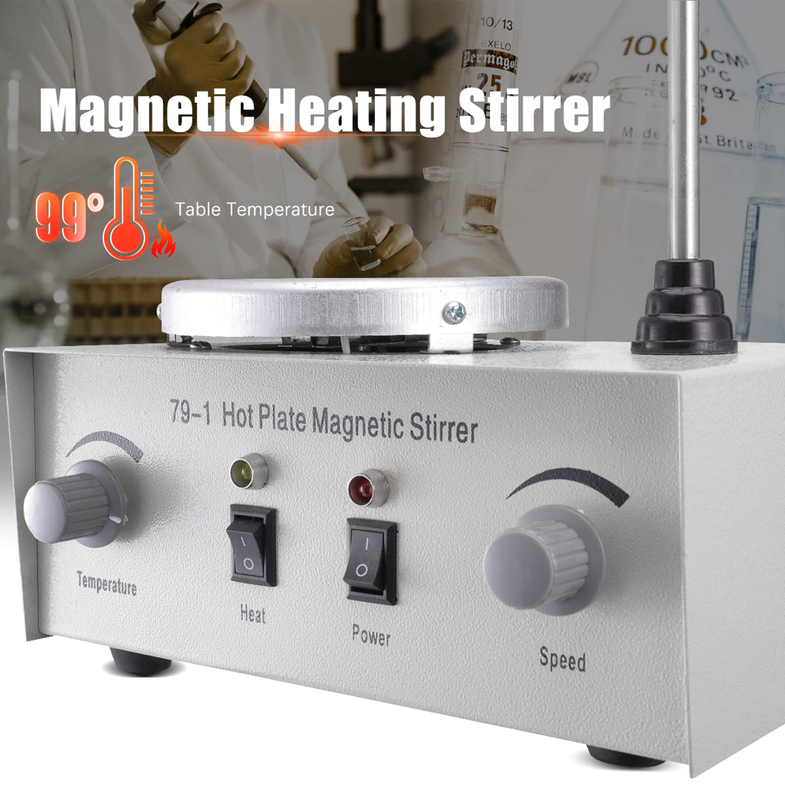 Mezclador De Control Dual De Calentamiento De Laboratorio, Máquina Mezcladora De Laboratorio De Agitador Magnético De Calentamiento, Agitador Magnético De Placa Caliente De 250W 1000ml, 0-2400RPM