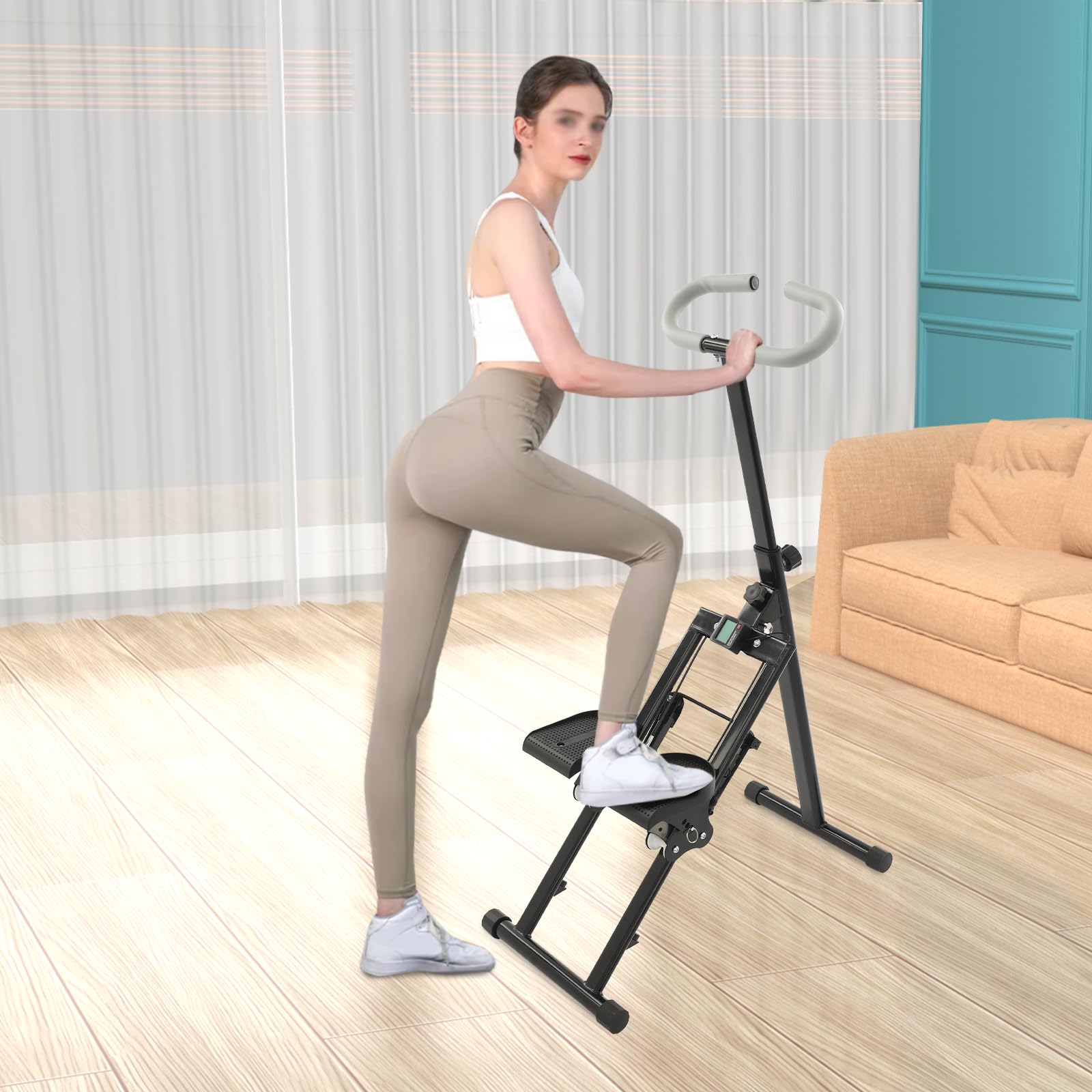 Steppers składany przenośny Sunny Health Fitness Stair do wspinania schodów z kierownicą, trening domowy, siłownia, sprzęt fitness, do domu, na siłownię, ochrona stawów, trening cardio, ruch