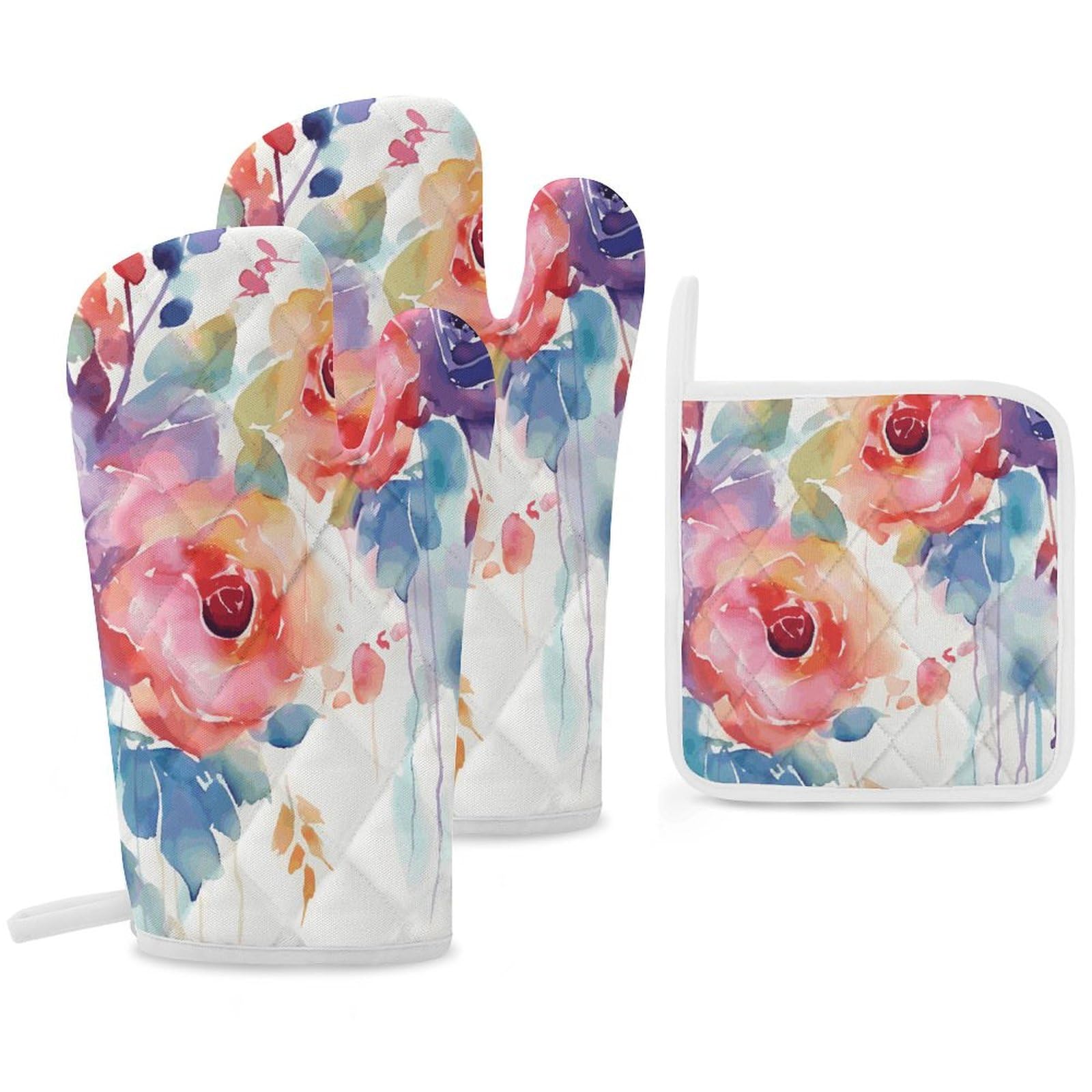 Gants de cuisine amusants isolants contre la chaleur et maniques florales