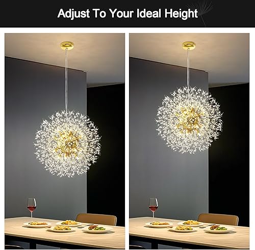 Miniatura 19 de Candelabro cromado de cristal, fuegos artificiales, moderno, Sputnik, diente de león, lámpara colgante de techo para comedor, sala de estar