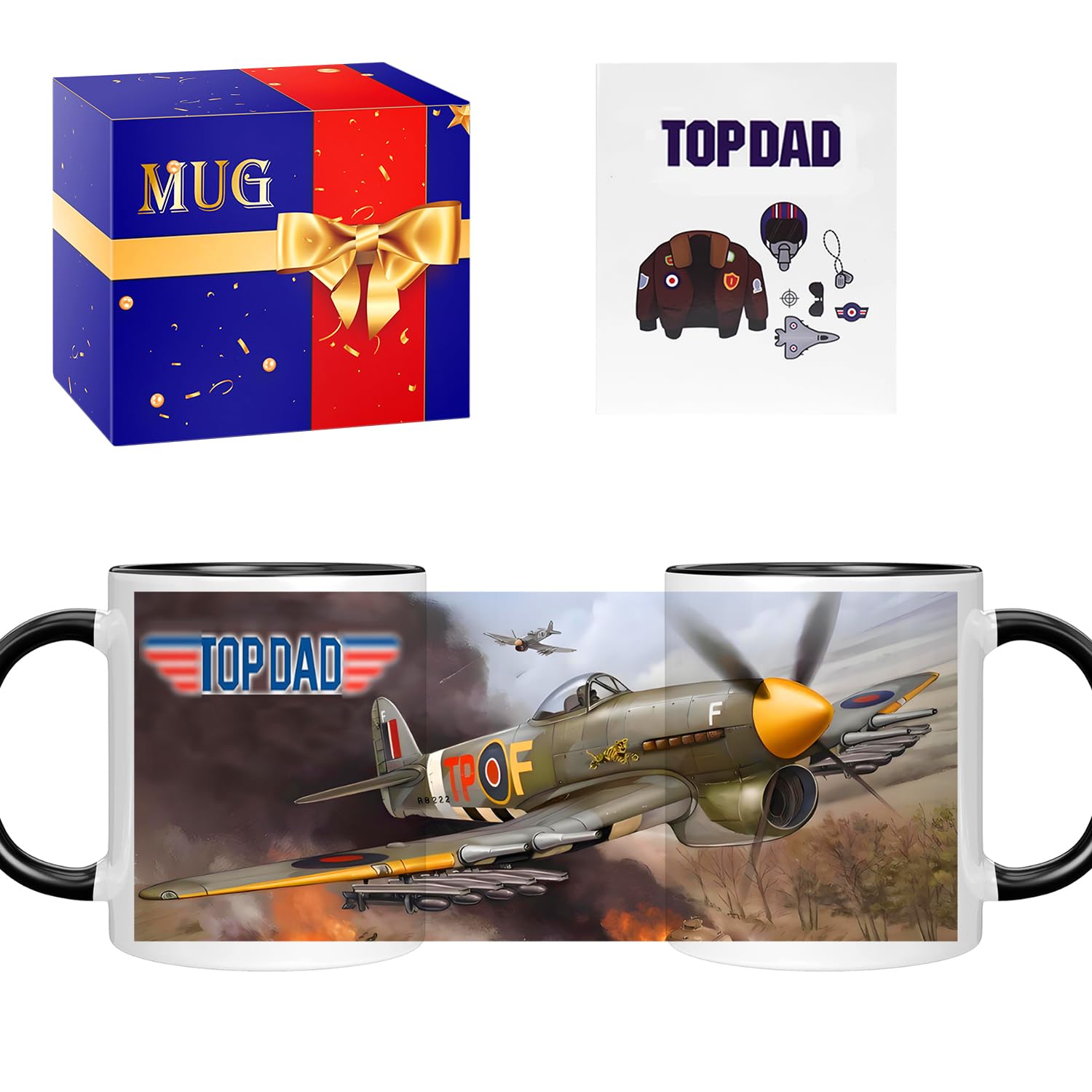 VANNYVANYA Funny Father Day Gifts, Top Dad Vintage WW2 Aircraft Theme Coffee Mug, Christmas and Birther Gifts for Dad, Father Ceramic Cup 11 Oz